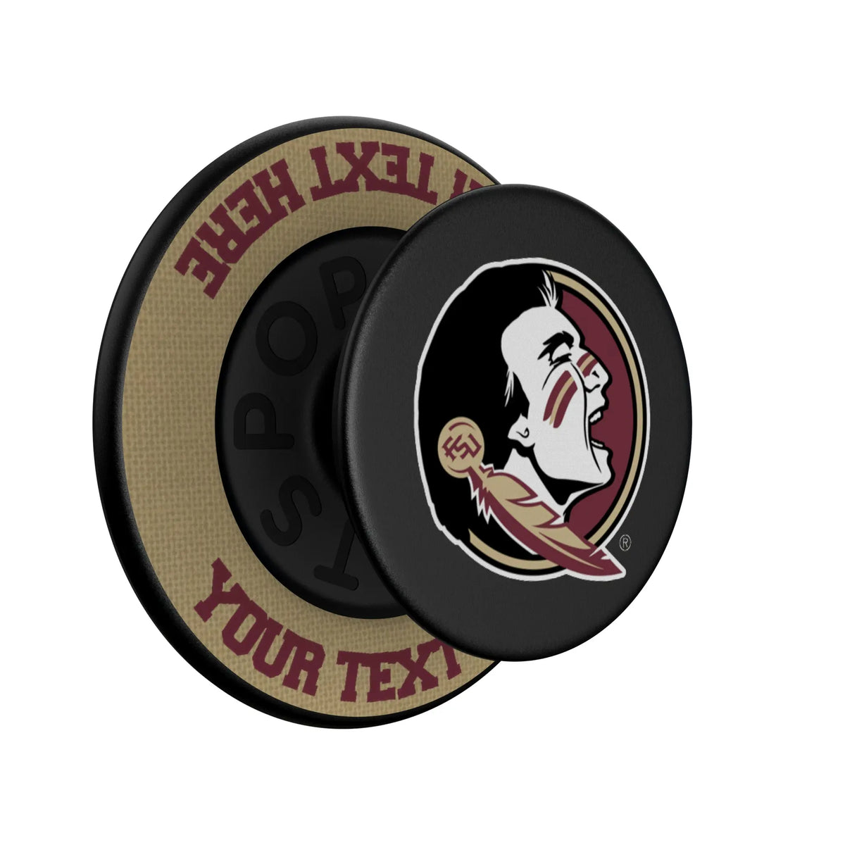 Florida State University Seminoles Personalized Endzone Solid Popsockets Round Magnetic - Isometric View