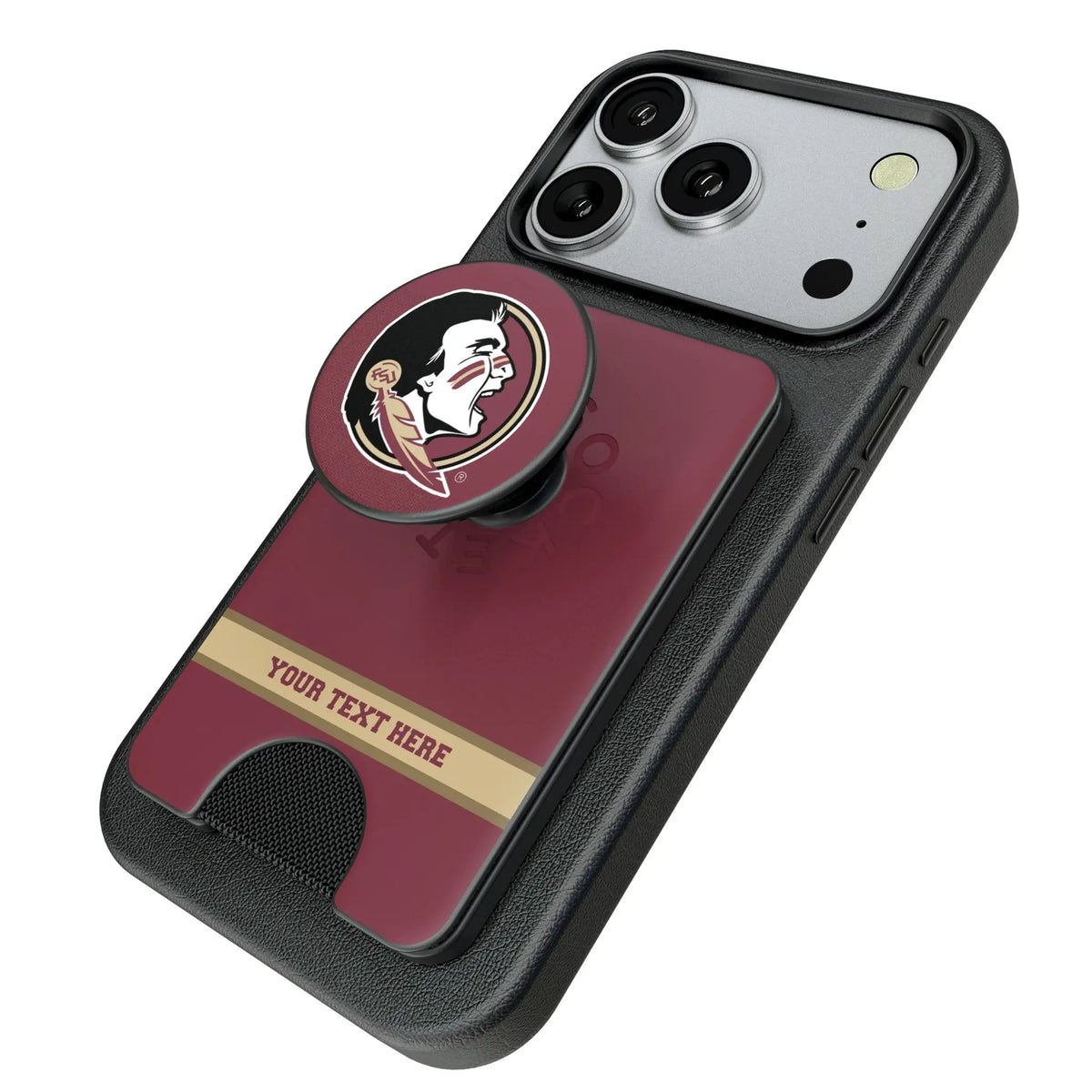 Florida State University Seminoles Personalized Endzone Solid Popsockets Wallet Magnetic - Isometric View