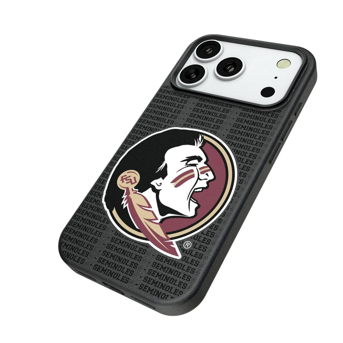 Florida State University Seminoles Text Backdrop iPhone MagSafe Compatible Phone Case for Apple iPhone - Isometric View#Device_iPhone 18 Pro