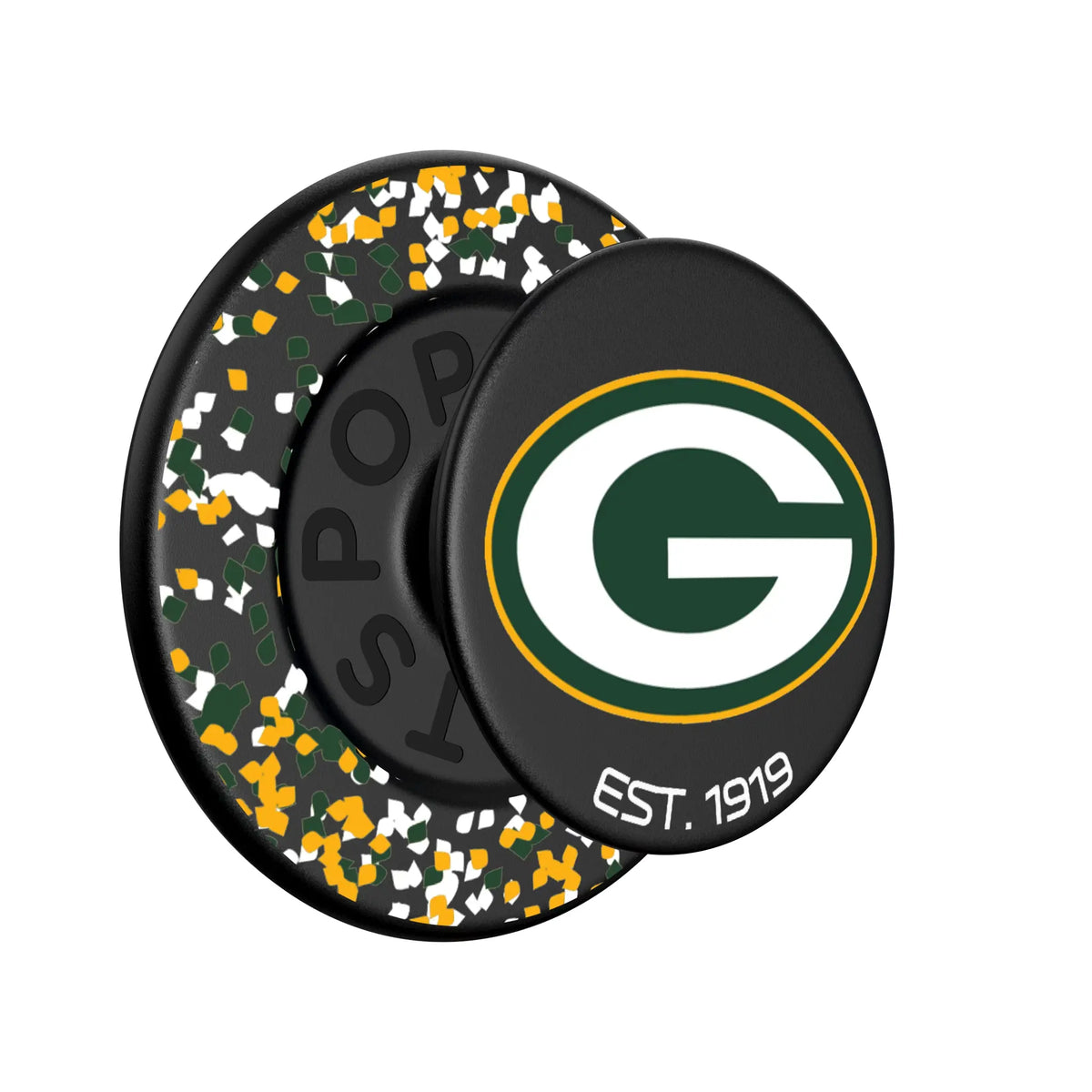 Green Bay Packers Confetti Popsockets Round Magnetic - Isometric View