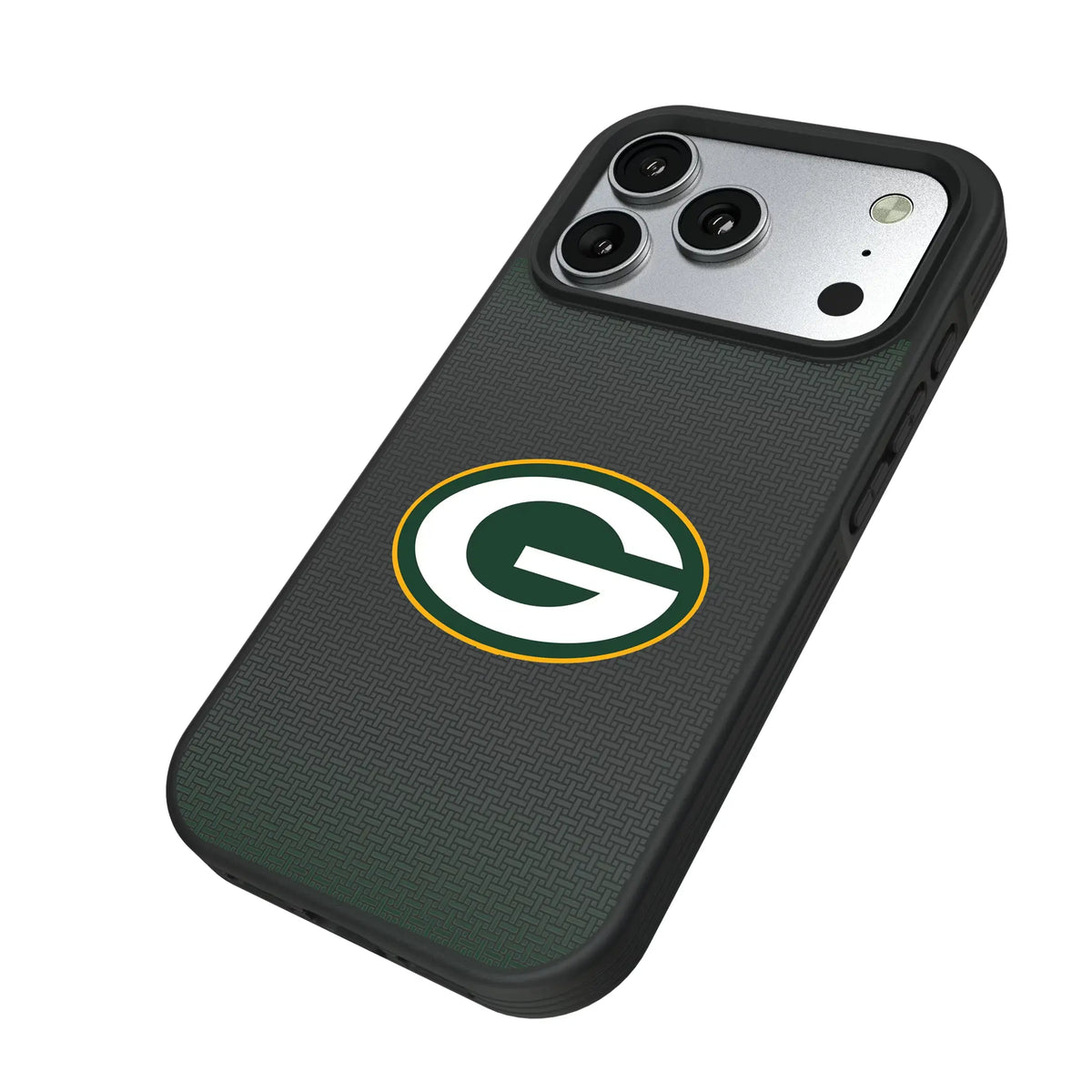 Green Bay Packers Linen iPhone Bump Phone Case for Apple iPhone - Isometric View#Device_iPhone 17 Pro