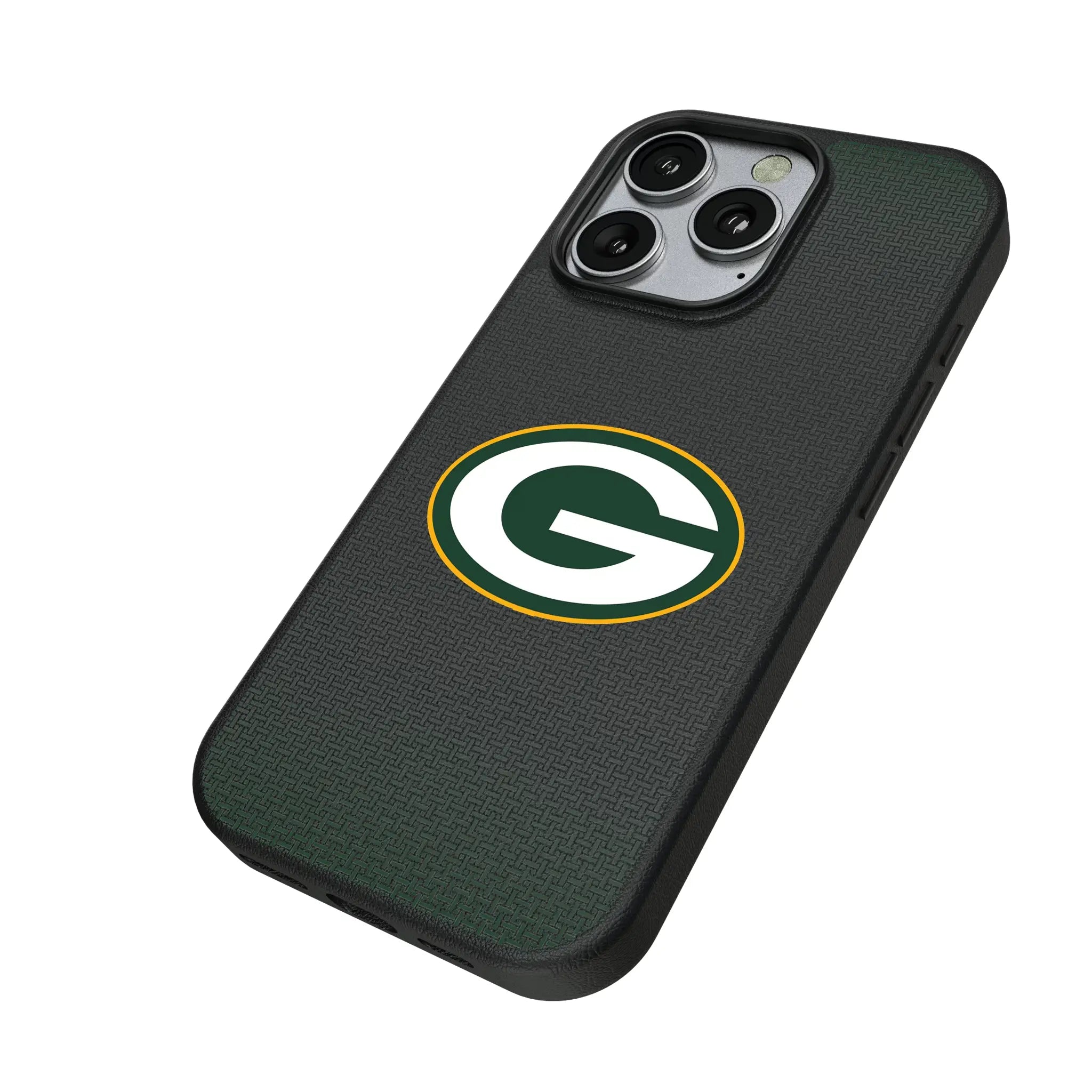 Green Bay Packers Linen iPhone MagSafe Compatible Phone Case for Apple iPhone - Isometric View