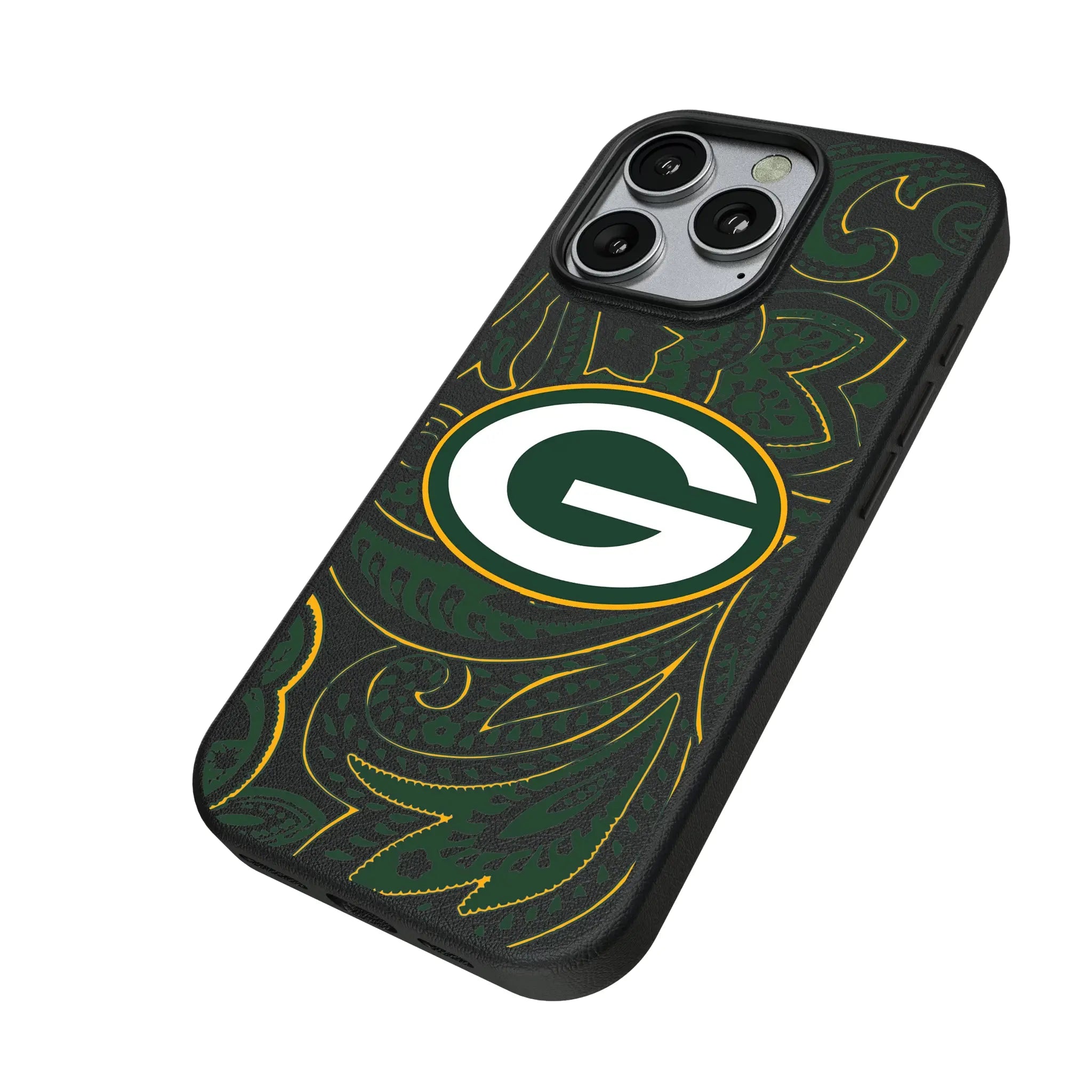 Green Bay Packers Paisley iPhone MagSafe Compatible Phone Case for Apple iPhone - Isometric View