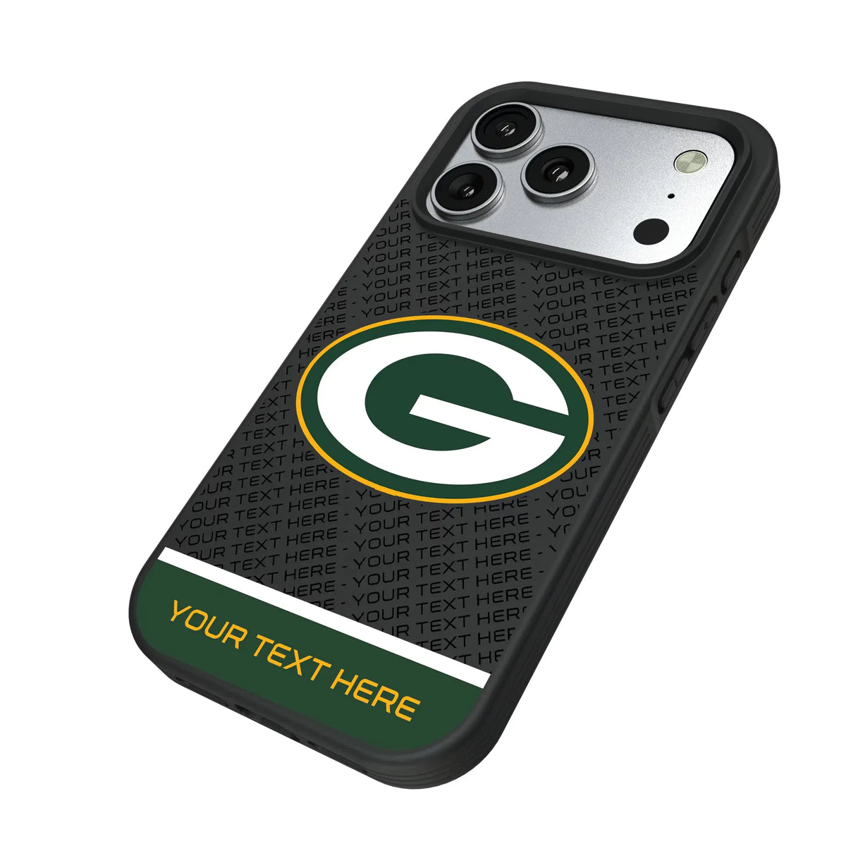 Green Bay Packers Personalized EndZone Plus iPhone Bump Phone Case for Apple iPhone - Isometric View#Device_iPhone 17 Pro