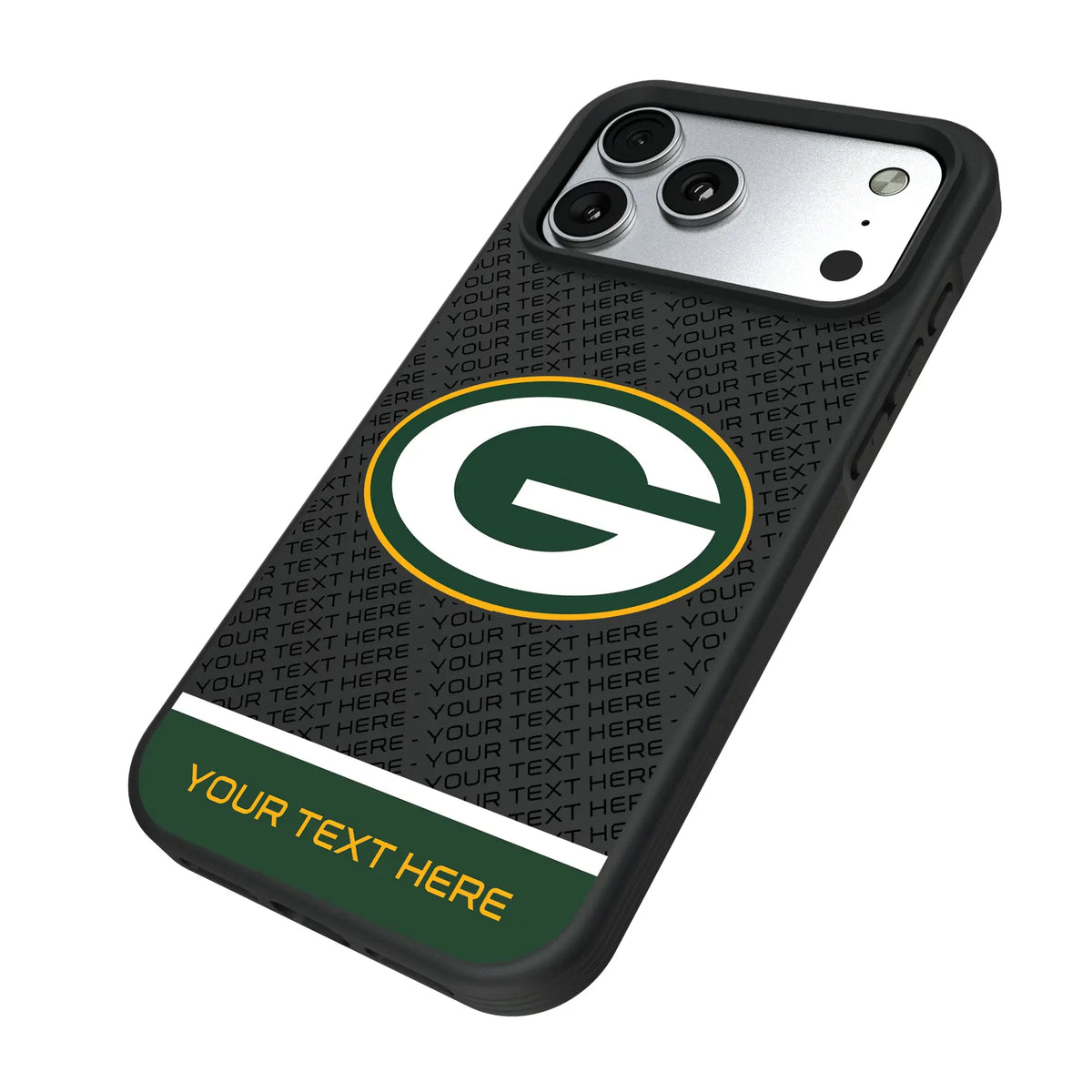 Green Bay Packers Personalized EndZone Plus iPhone Bump Phone Case for Apple iPhone - Isometric View#Device_iPhone 17 Pro Max