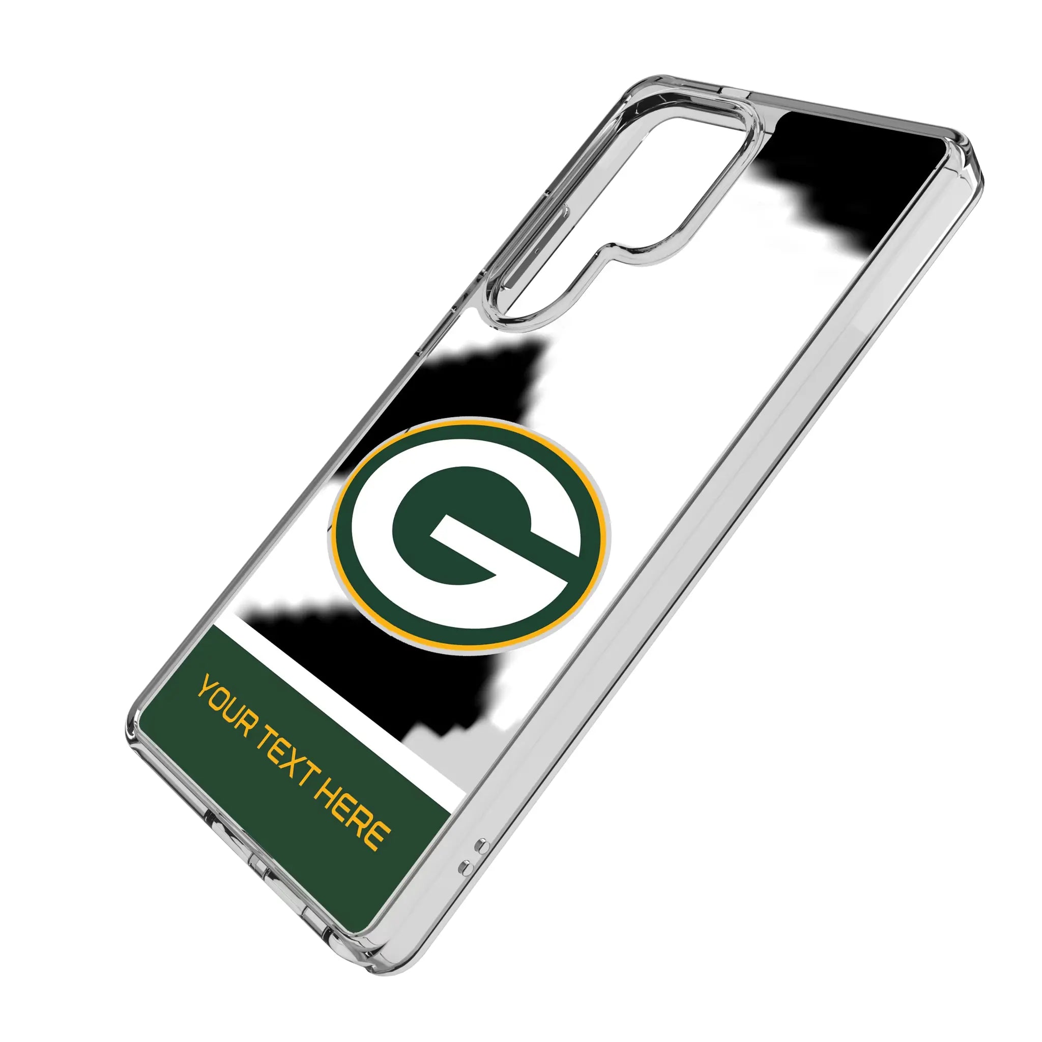 Green Bay Packers Personalized EndZone Plus Galaxy Clear Phone Case for Samsung Galaxy - Isometric View#Device_Galaxy S25 Ultra