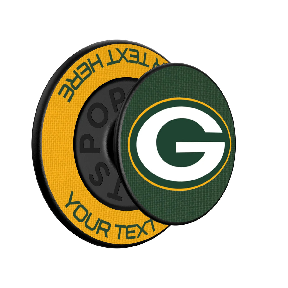 Green Bay Packers Personalized Endzone Solid Popsockets Round Magnetic - Isometric View
