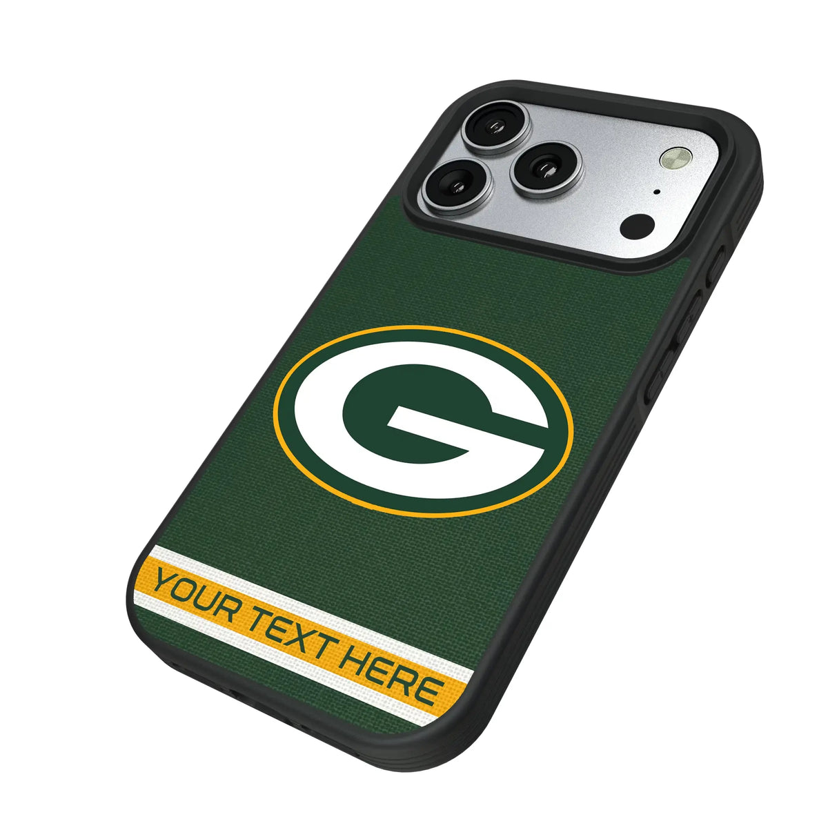 Green Bay Packers Personalized Stripe iPhone Bump Phone Case for Apple iPhone - Isometric View#Device_iPhone 17 Pro