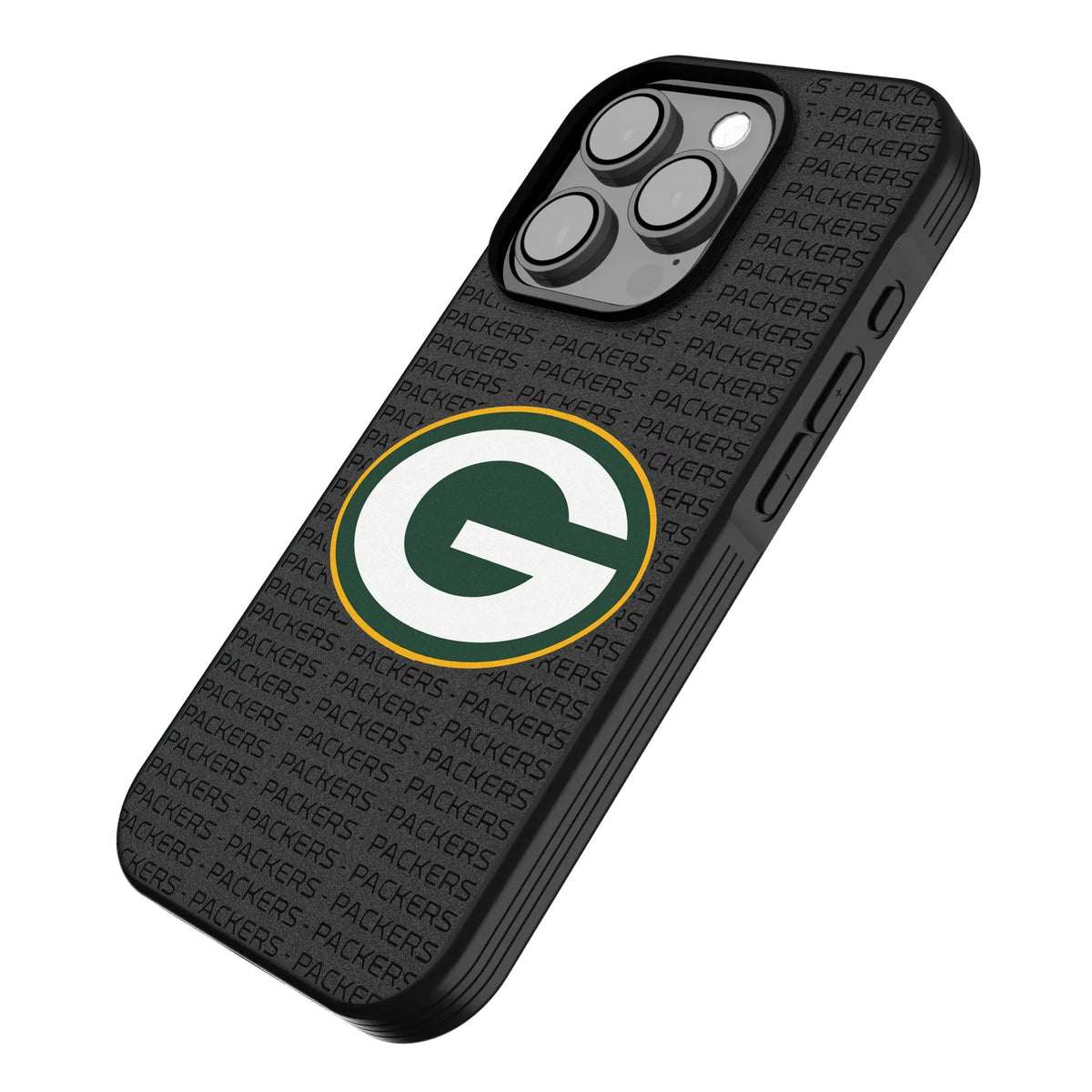 Green Bay Packers Text Backdrop iPhone Bump Phone Case for Apple iPhone - Isometric View