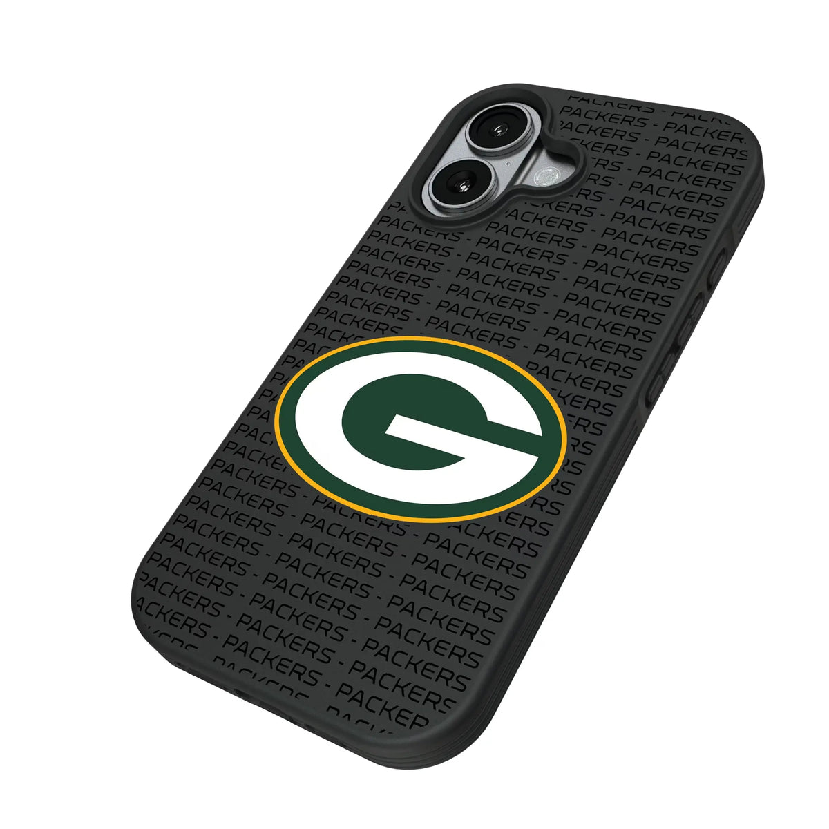 Green Bay Packers Text Backdrop iPhone Bump Phone Case for Apple iPhone - Isometric View#Device_iPhone 17