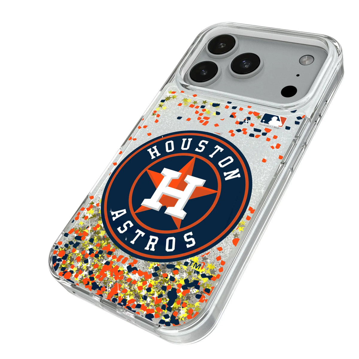 Houston Astros Confetti iPhone Glitter Phone Case for Apple iPhone - Isometric View#Device_iPhone 18 Pro