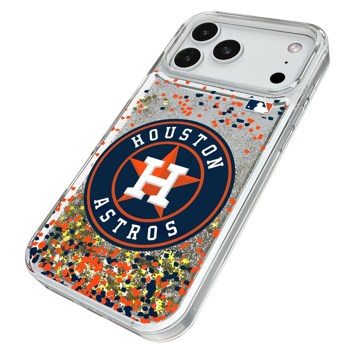 Houston Astros Confetti iPhone Glitter Phone Case for Apple iPhone - Isometric View#Device_iPhone 18 Pro Max