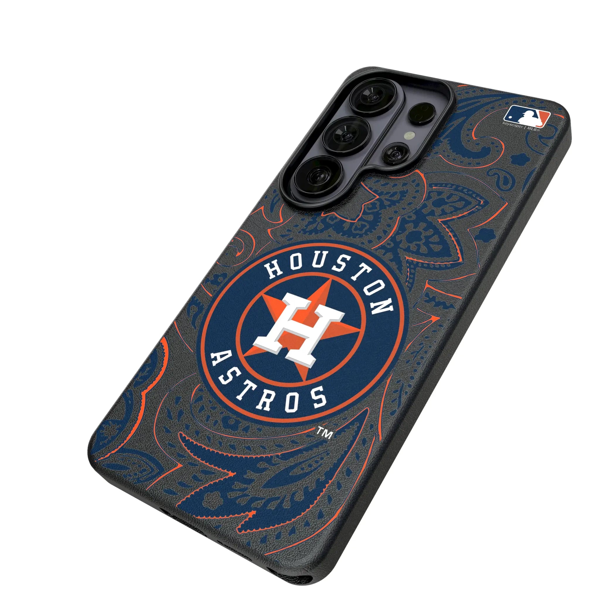 Houston Astros Paisley Galaxy MagSafe Compatible Phone Case for Samsung Galaxy - Isometric View#Device_Galaxy S26 Ultra