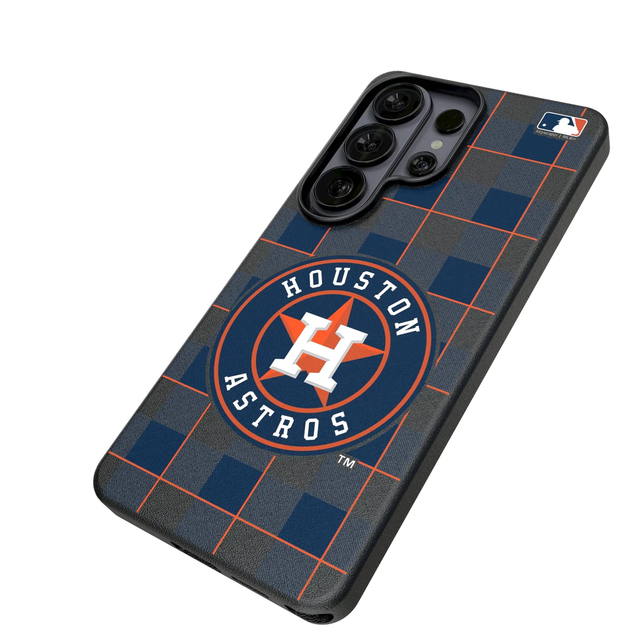 Houston Astros Plaid Galaxy MagSafe Compatible Phone Case for Samsung Galaxy - Isometric View#Device_Galaxy S26 Ultra