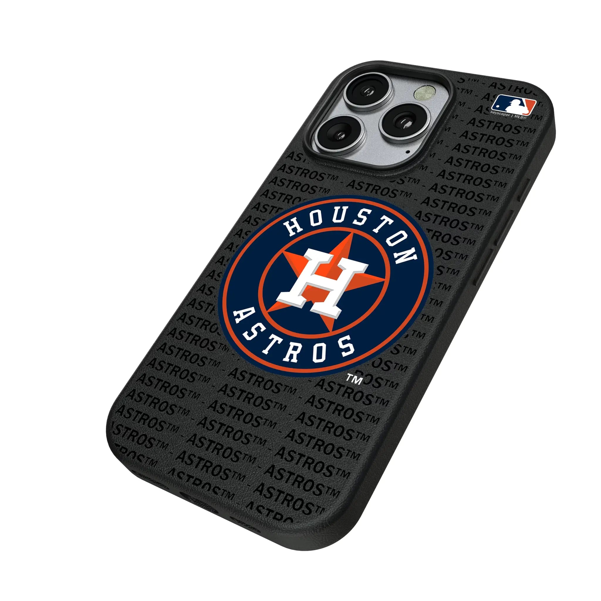 Houston Astros Text Backdrop iPhone MagSafe Compatible Phone Case for Apple iPhone - Isometric View
