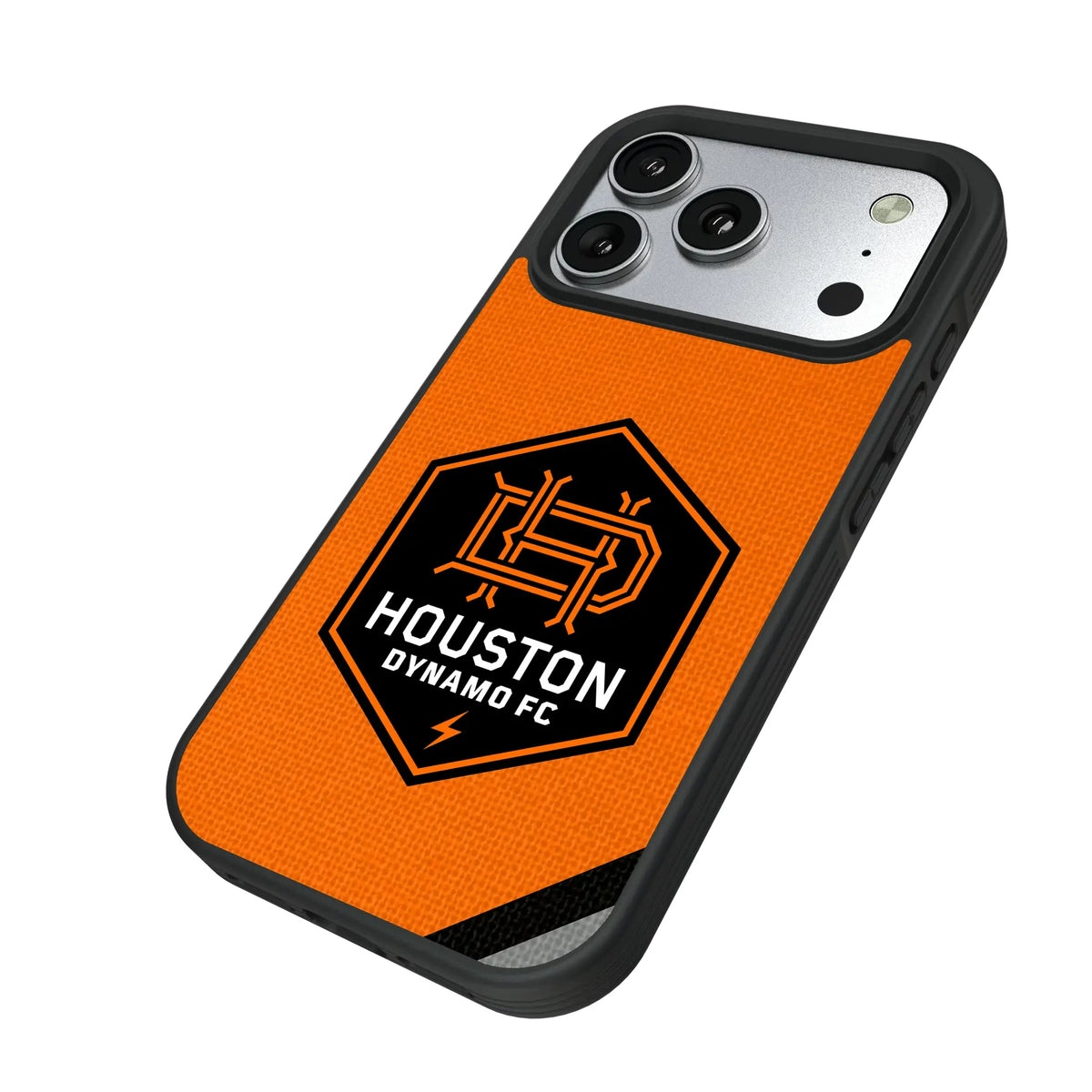 Houston Dynamo Diagonal Stripe iPhone Bump Phone Case for Apple iPhone - Isometric View#Device_iPhone 17 Pro