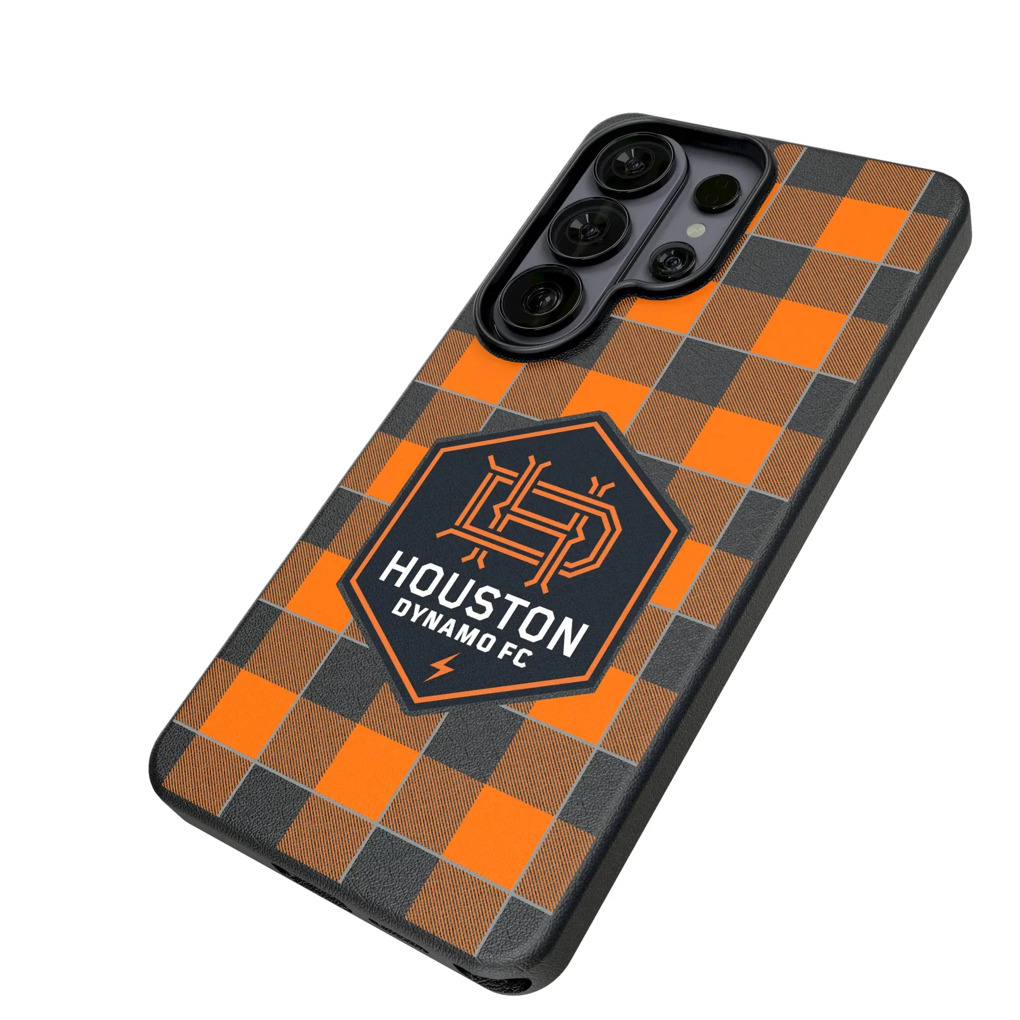 Houston Dynamo Plaid Galaxy MagSafe Compatible Phone Case for Samsung Galaxy - Isometric View#Device_Galaxy S26 Ultra