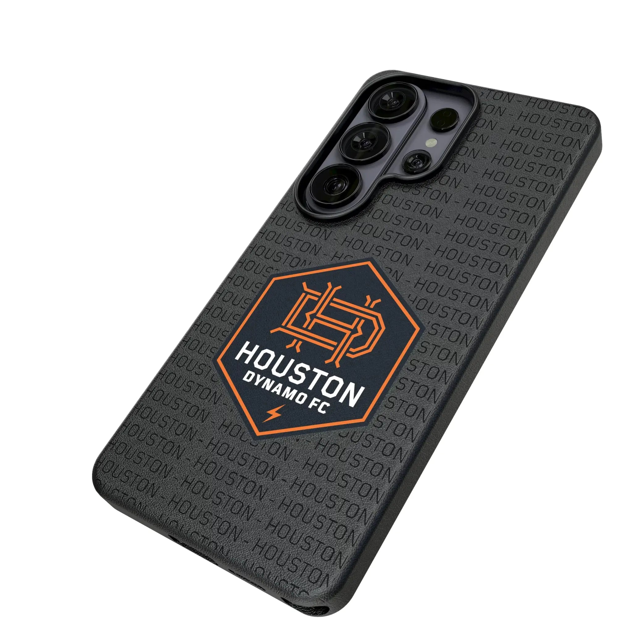 Houston Dynamo Text Backdrop Galaxy MagSafe Compatible Phone Case for Samsung Galaxy - Isometric View#Device_Galaxy S26 Ultra