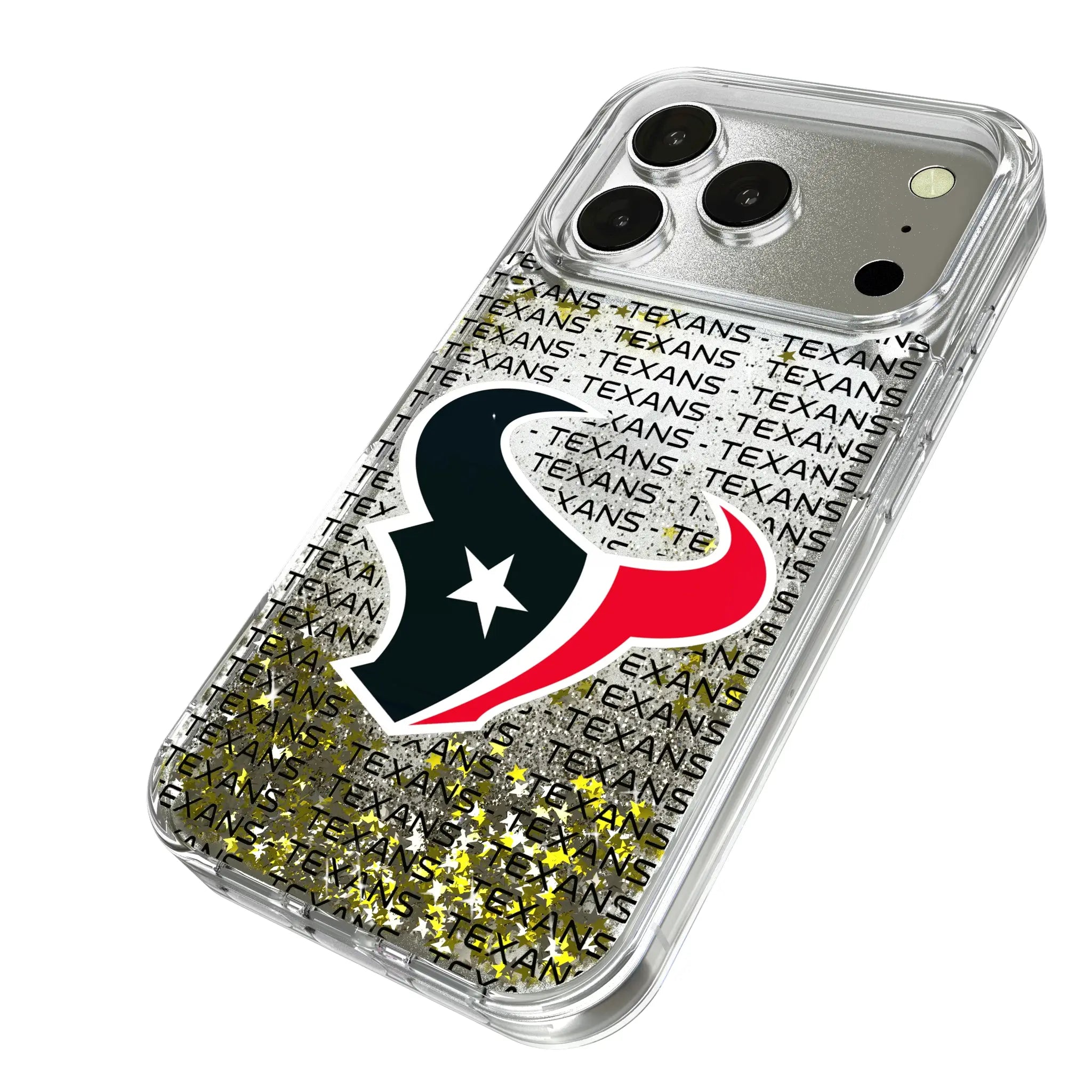 Houston Texans Text Backdrop iPhone Glitter Phone Case for Apple iPhone - Isometric View