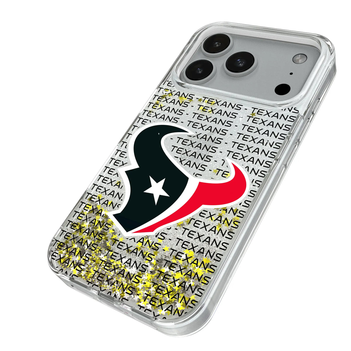 Houston Texans Text Backdrop iPhone Glitter Phone Case for Apple iPhone - Isometric View#Device_iPhone 18 Pro
