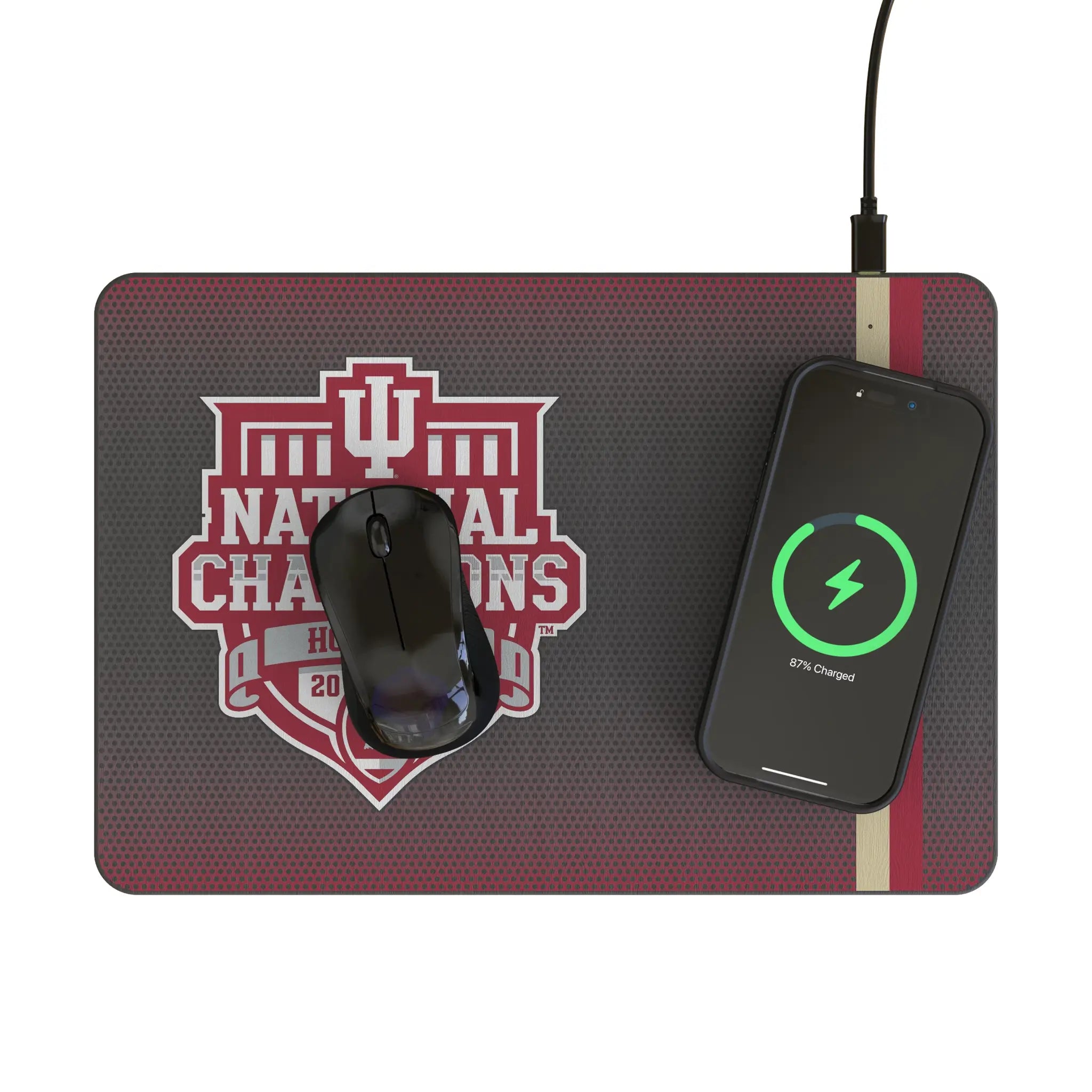 Indiana University Hoosiers 2025 College Football Playoff National Champion 15-Watt Wireless Charger and Mouse Pad - Lifestyle