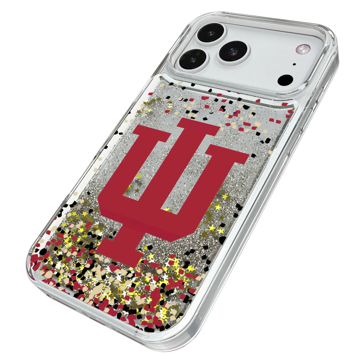 Indiana University Hoosiers Confetti iPhone Glitter Phone Case for Apple iPhone - Isometric View#Device_iPhone 18 Pro Max