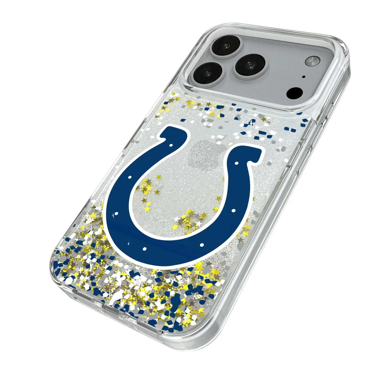 Indianapolis Colts Confetti iPhone Glitter Phone Case for Apple iPhone - Isometric View#Device_iPhone 18 Pro