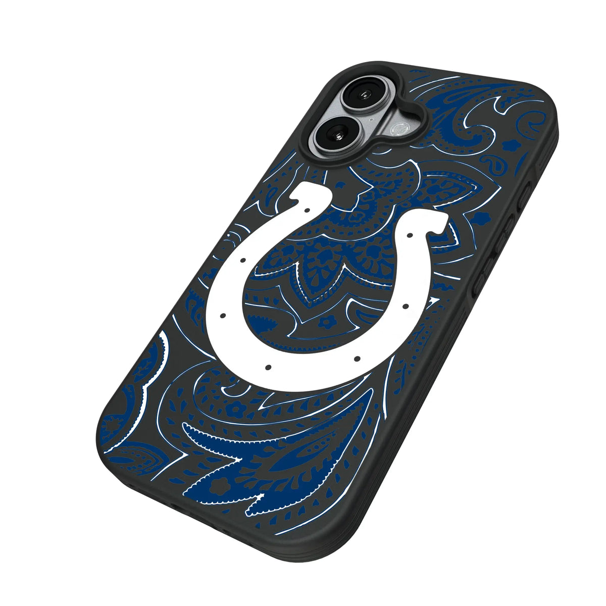 Indianapolis Colts Paisley iPhone Bump Phone Case for Apple iPhone - Isometric View#Device_iPhone 17