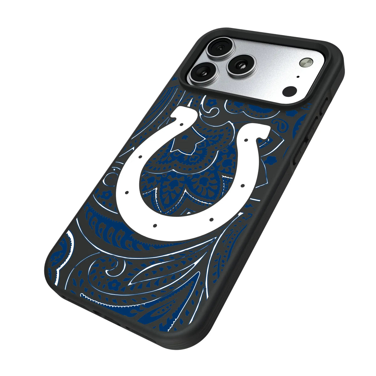 Indianapolis Colts Paisley iPhone Bump Phone Case for Apple iPhone - Isometric View#Device_iPhone 17 Pro Max