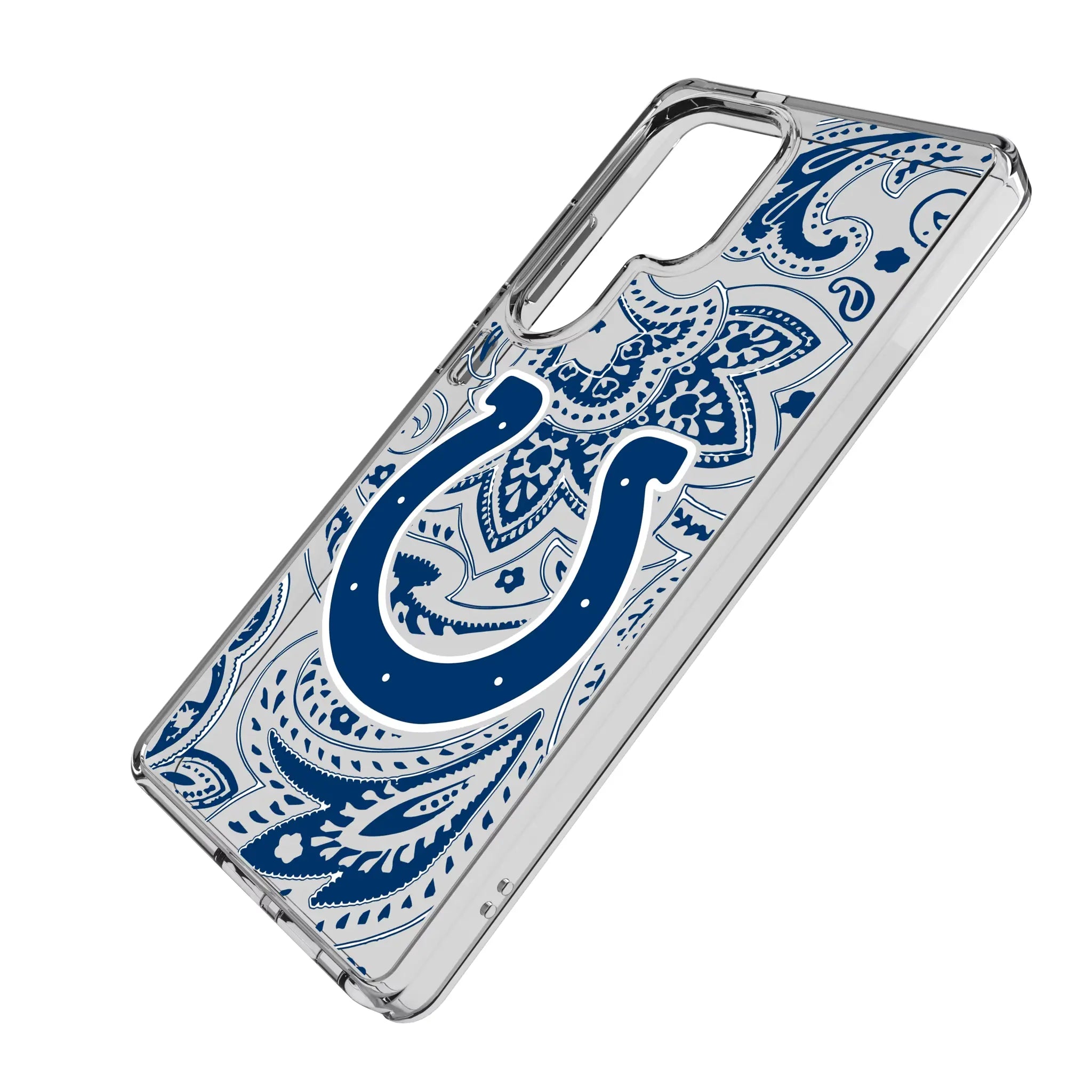 Indianapolis Colts Paisley Galaxy Clear Phone Case for Samsung Galaxy - Isometric View#Device_Galaxy S25 Ultra