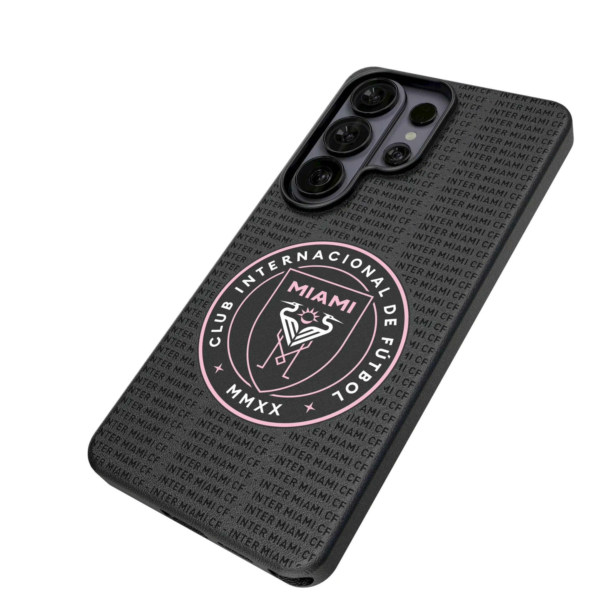 Inter Miami CF Text Backdrop Galaxy MagSafe Compatible Phone Case for Samsung Galaxy - Isometric View#Device_Galaxy S26 Ultra