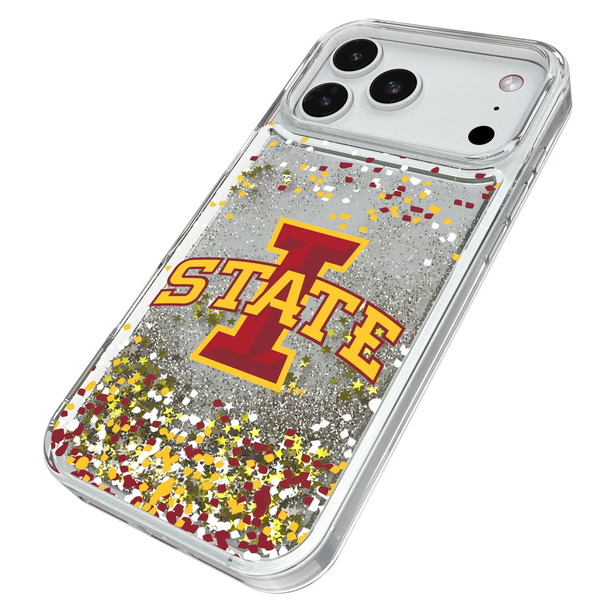 Iowa State University Cyclones Confetti iPhone Glitter Phone Case for Apple iPhone - Isometric View#Device_iPhone 18 Pro Max
