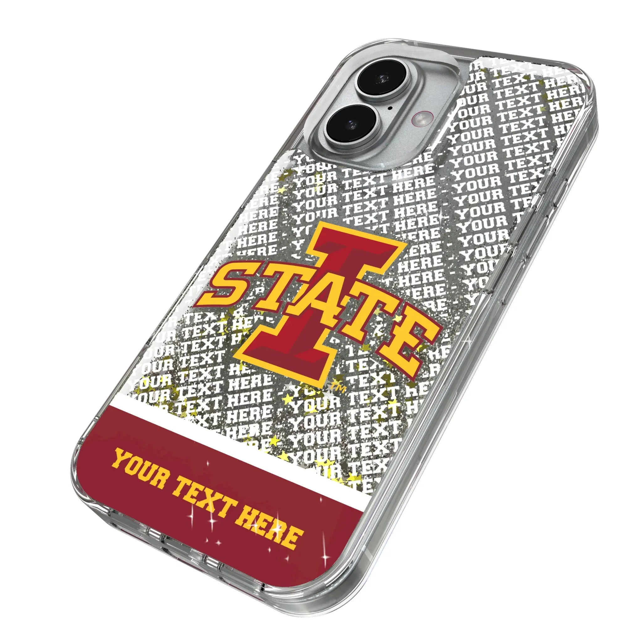 Iowa State University Cyclones Personalized EndZone Plus iPhone Glitter Phone Case for Apple iPhone - Isometric View