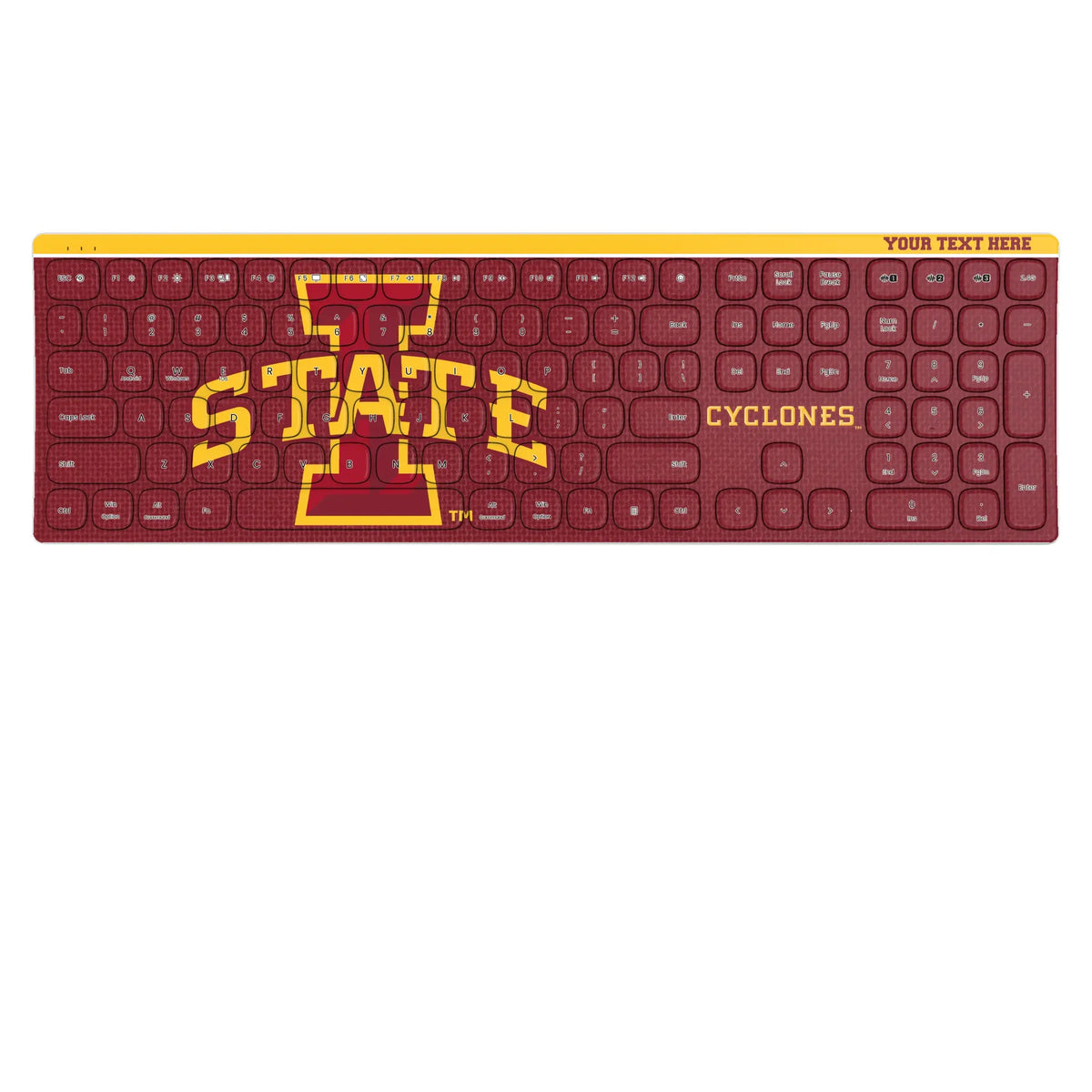 Iowa State University Cyclones Personalized Endzone Solid KKB605 Curved Wireless Keyboard