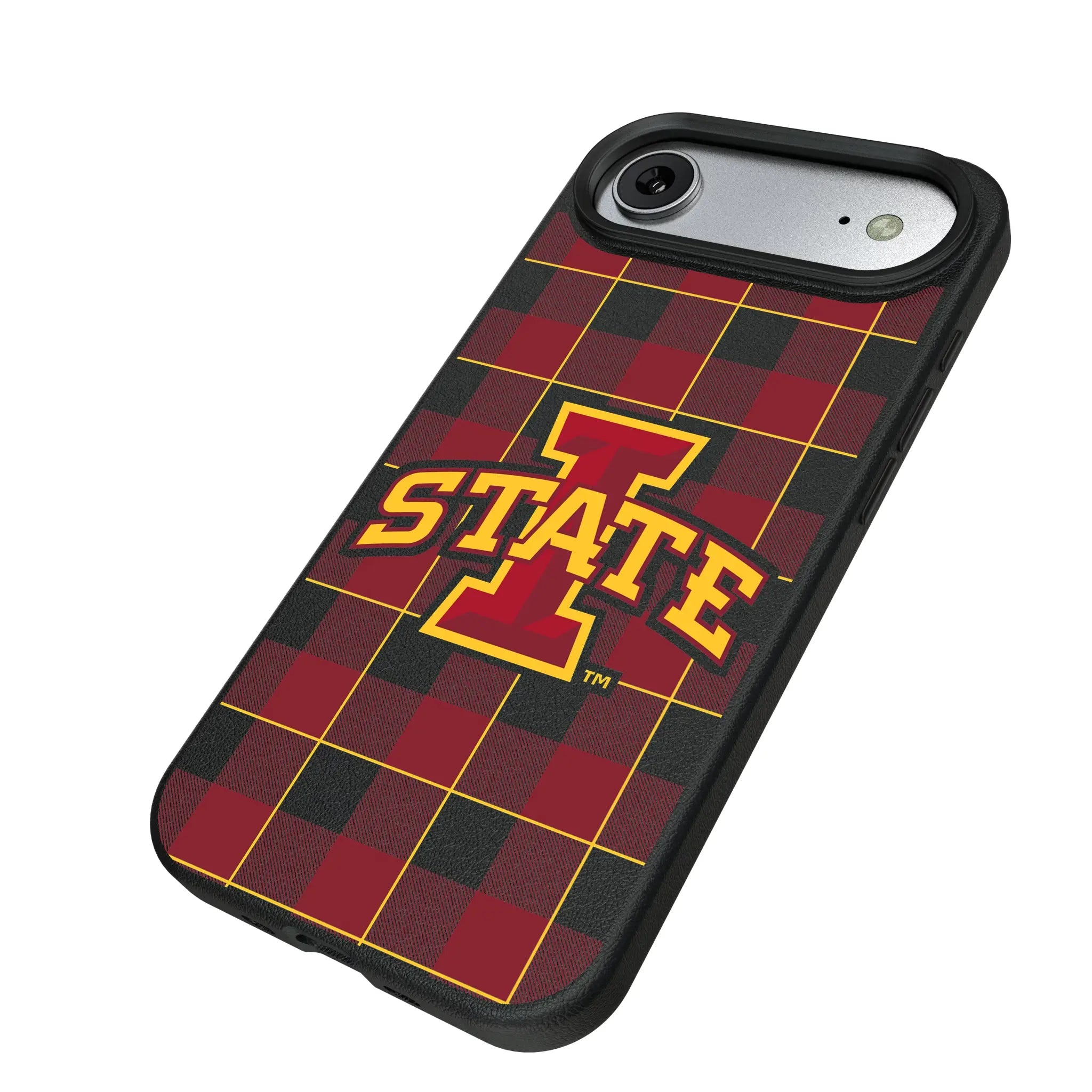 Iowa State University Cyclones Plaid iPhone MagSafe Compatible Phone Case for Apple iPhone - Isometric View#Device_iPhone Air