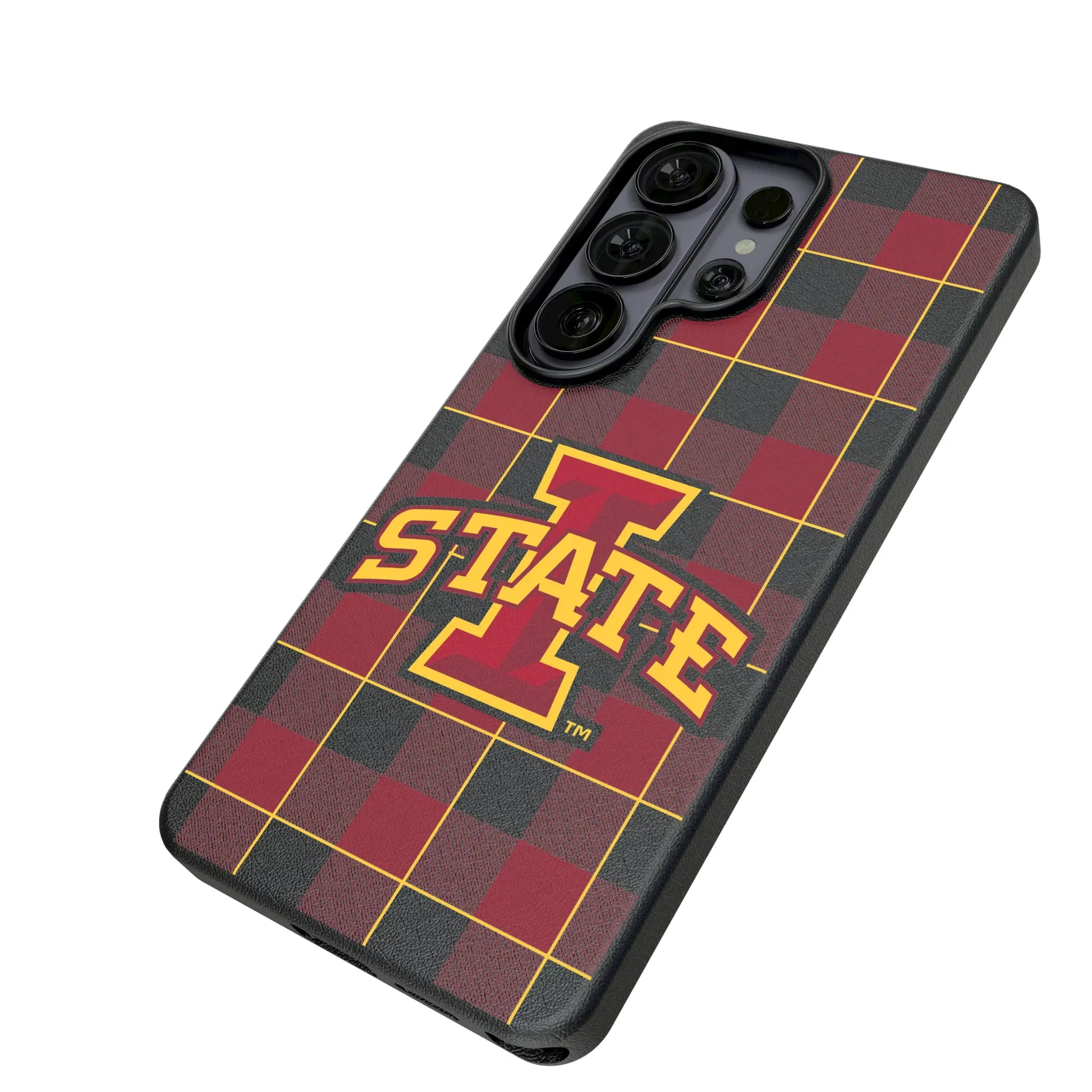Iowa State University Cyclones Plaid Galaxy MagSafe Compatible Phone Case for Samsung Galaxy - Isometric View#Device_Galaxy S26 Ultra