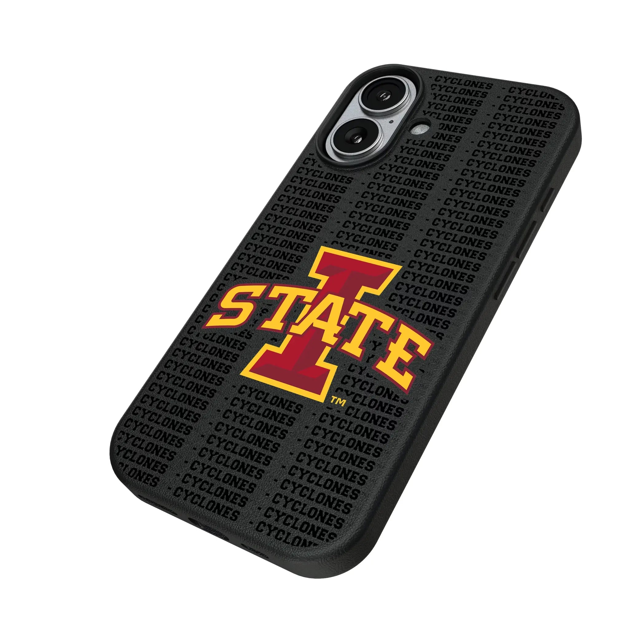 Iowa State University Cyclones Text Backdrop iPhone MagSafe Compatible Phone Case for Apple iPhone - Isometric View#Device_iPhone 17