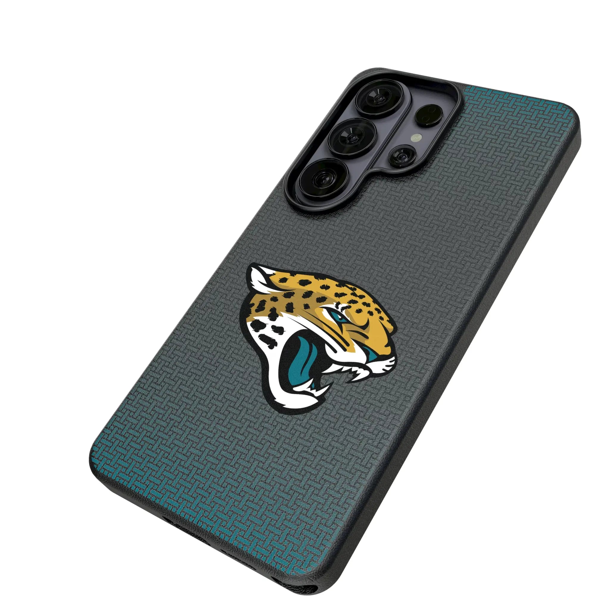 Jacksonville Jaguars Linen Galaxy MagSafe Compatible Phone Case for Samsung Galaxy - Isometric View#Device_Galaxy S26 Ultra