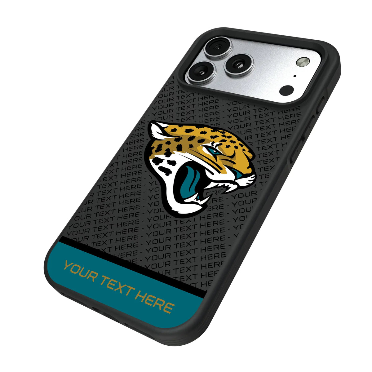 Jacksonville Jaguars Personalized EndZone Plus iPhone Bump Phone Case for Apple iPhone - Isometric View#Device_iPhone 17 Pro Max