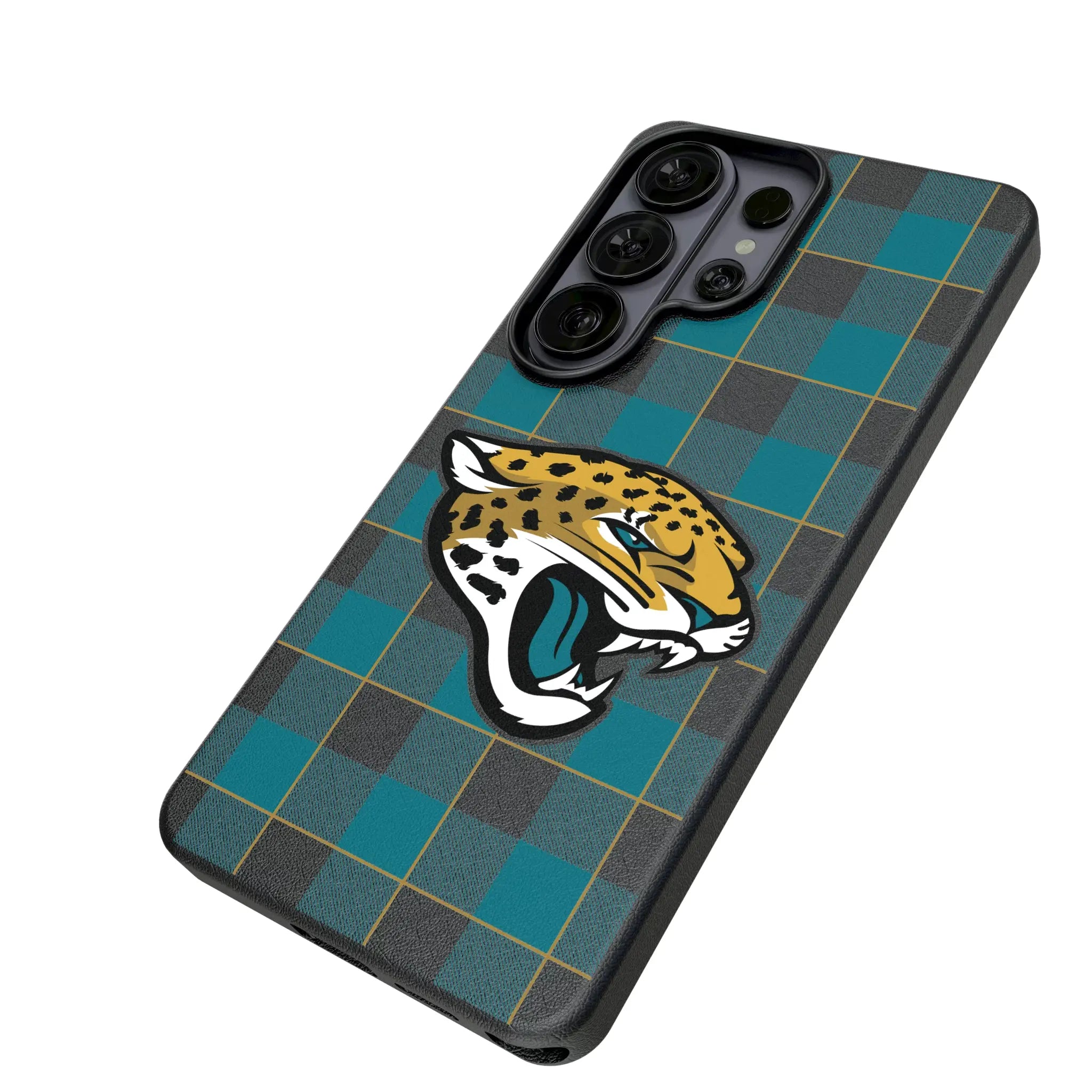 Jacksonville Jaguars Plaid Galaxy MagSafe Compatible Phone Case for Samsung Galaxy - Isometric View#Device_Galaxy S26 Ultra
