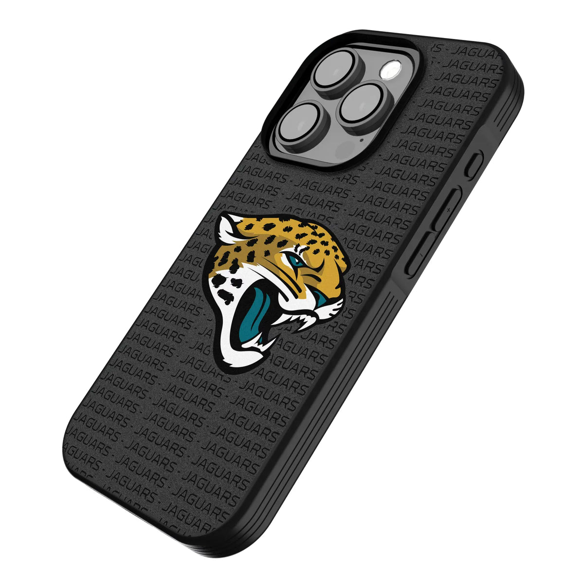Jacksonville Jaguars Text Backdrop iPhone Bump Phone Case for Apple iPhone - Isometric View
