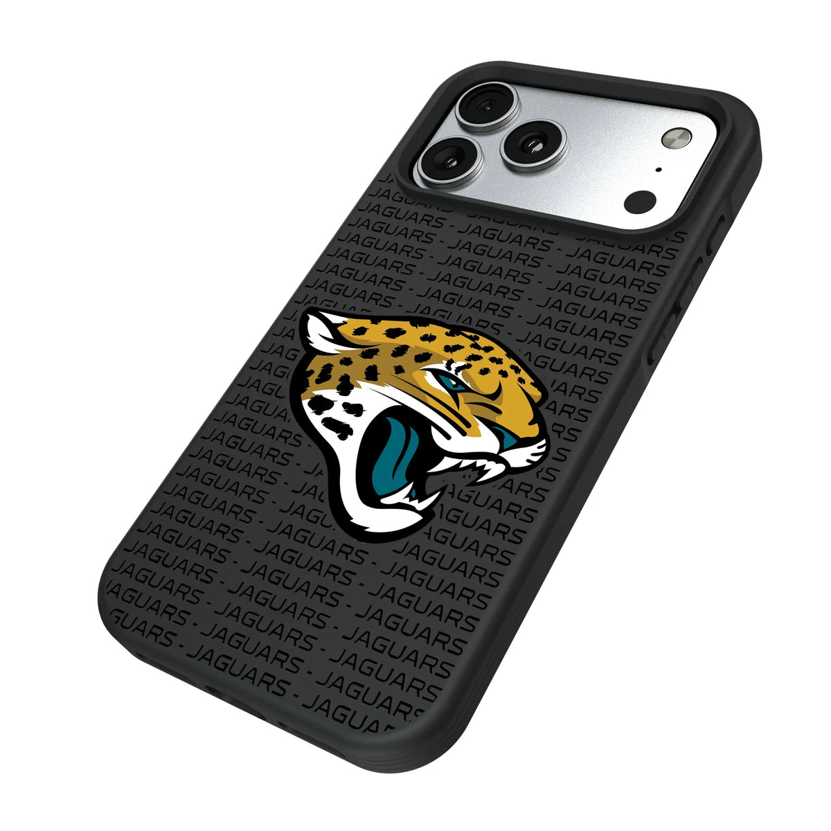 Jacksonville Jaguars Text Backdrop iPhone Bump Phone Case for Apple iPhone - Isometric View#Device_iPhone 17 Pro Max