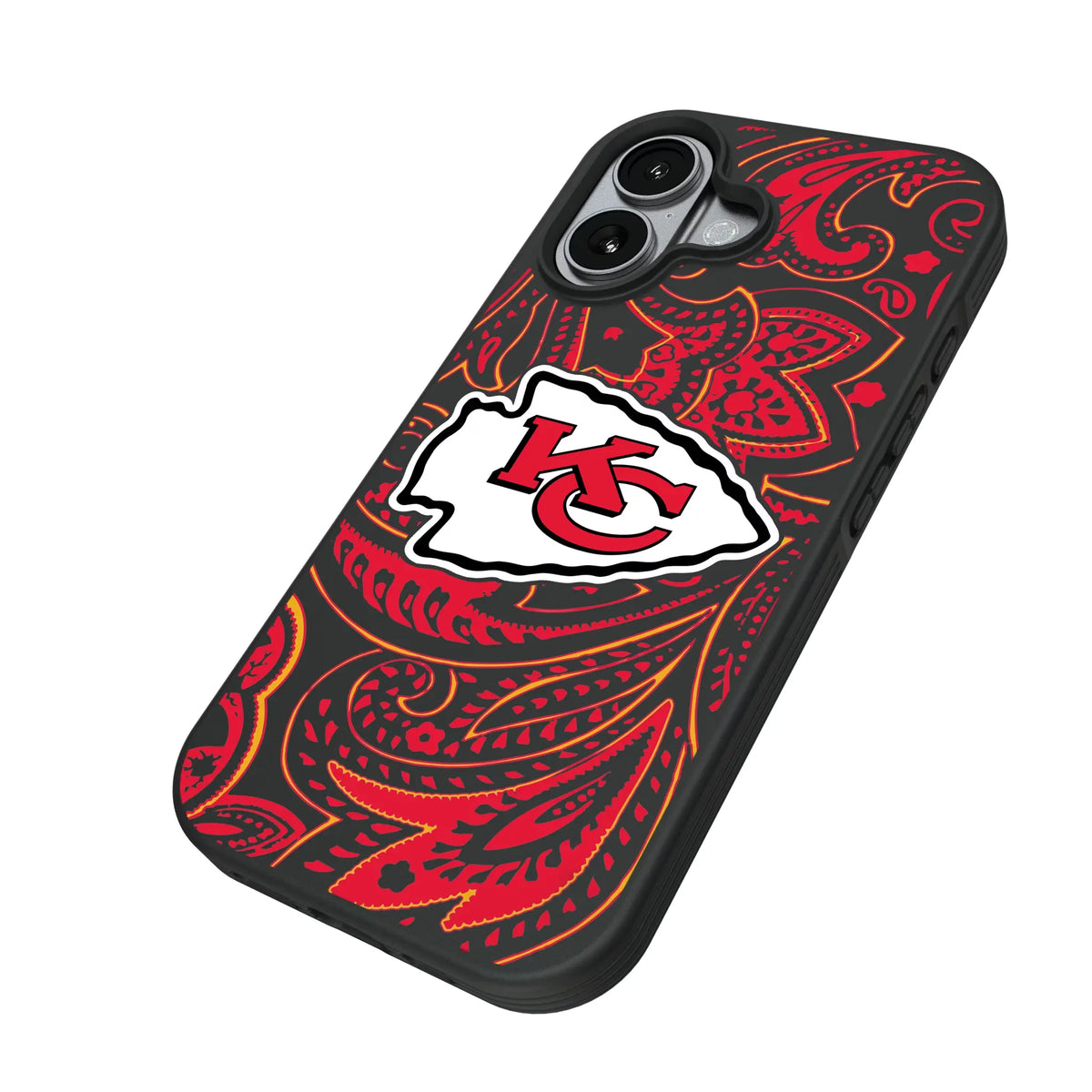 Kansas City Chiefs Paisley iPhone Bump Phone Case for Apple iPhone - Isometric View#Device_iPhone 17
