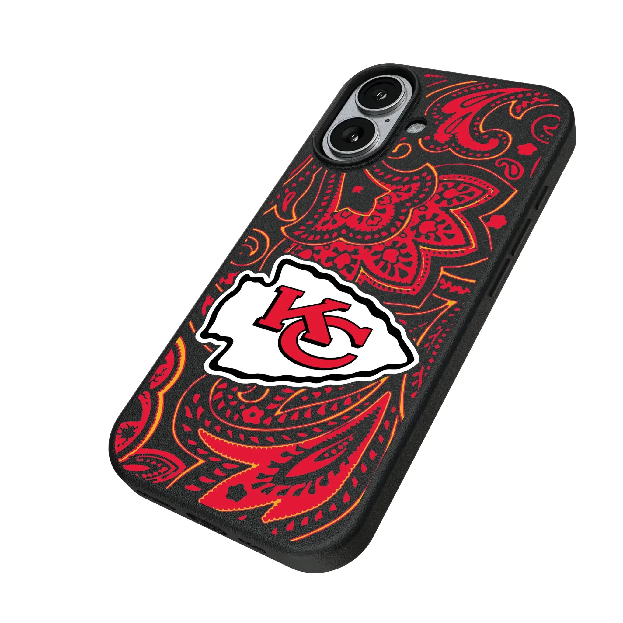 Kansas City Chiefs Paisley iPhone MagSafe Compatible Phone Case for Apple iPhone - Isometric View#Device_iPhone 17
