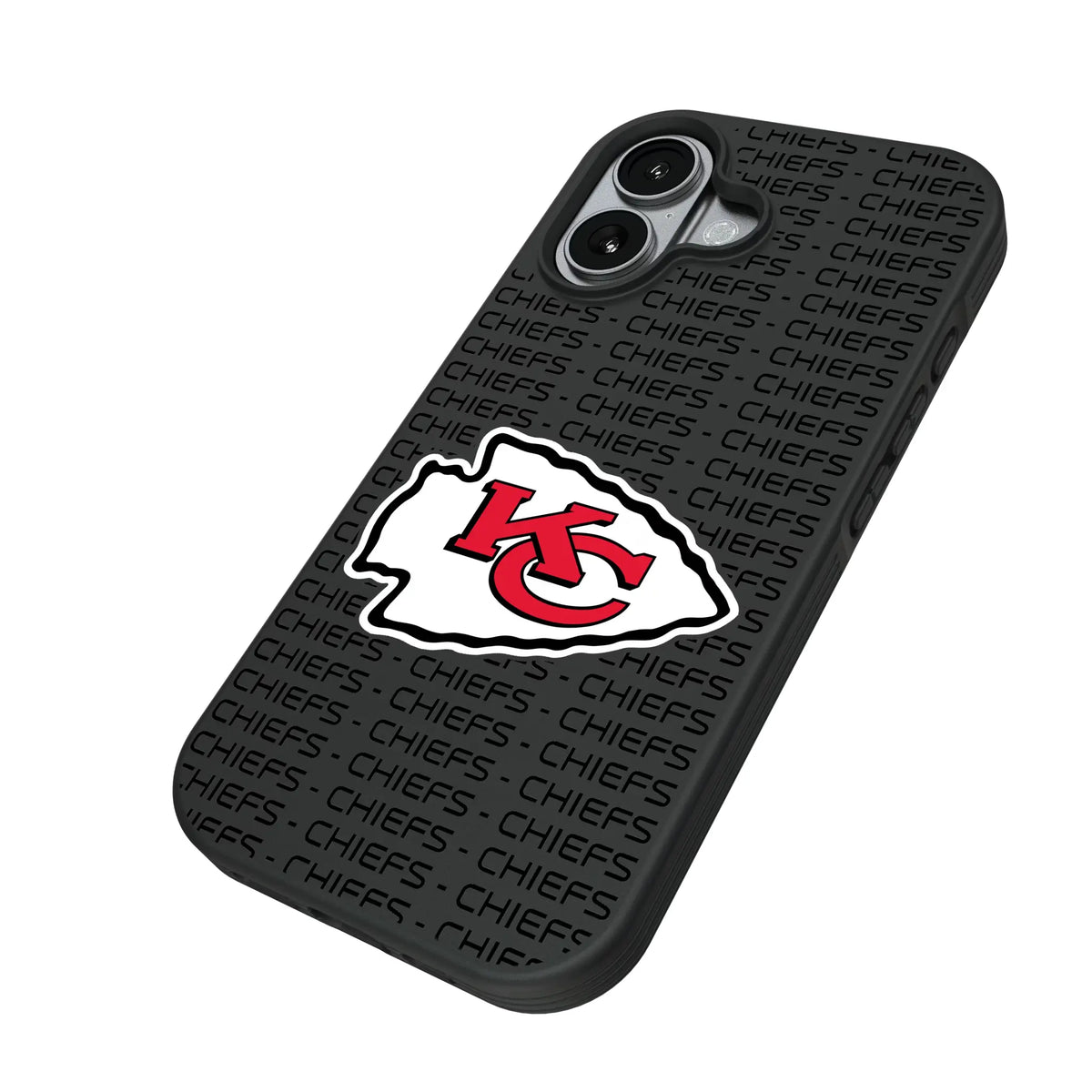 Kansas City Chiefs Text Backdrop iPhone Bump Phone Case for Apple iPhone - Isometric View#Device_iPhone 17