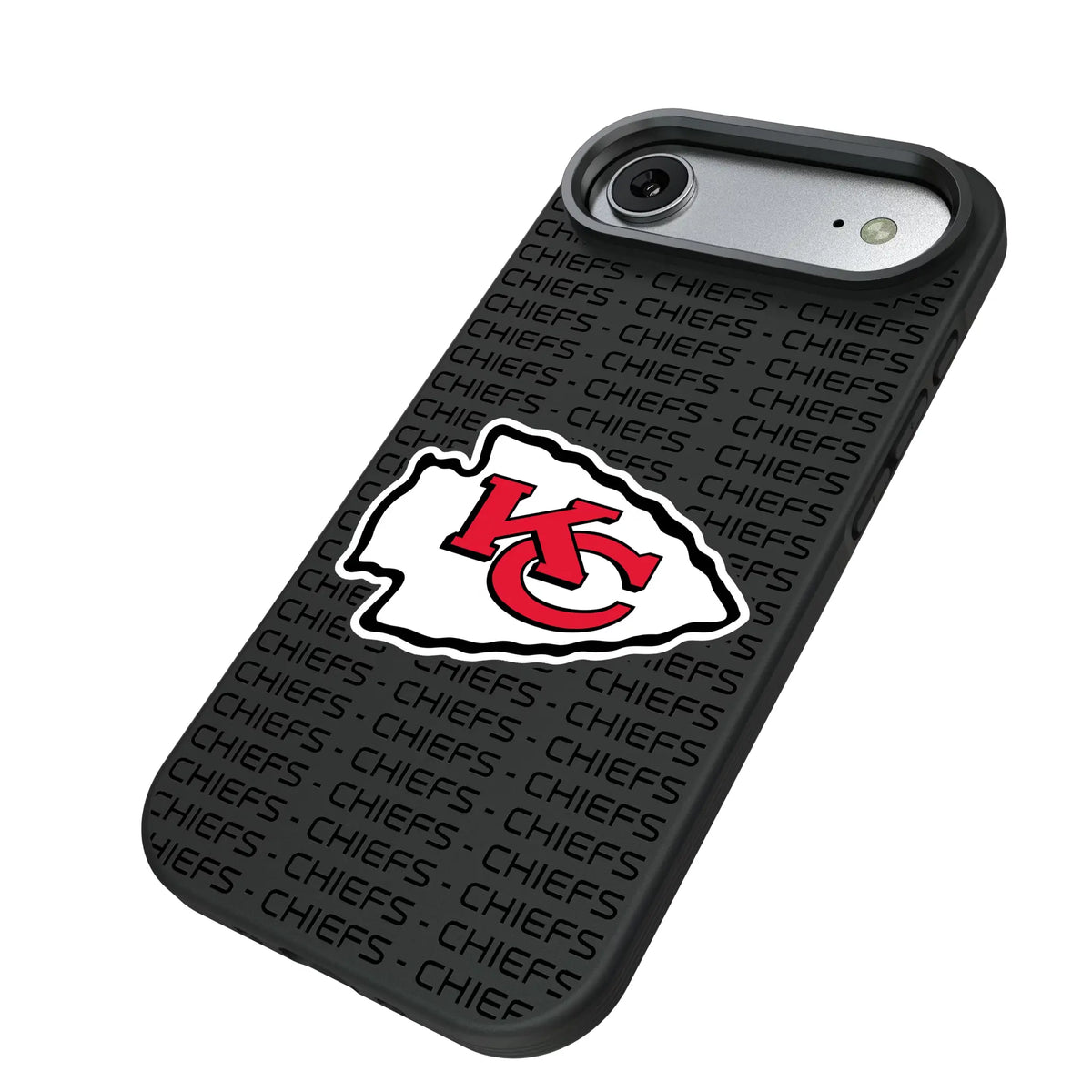 Kansas City Chiefs Text Backdrop iPhone Bump Phone Case for Apple iPhone - Isometric View#Device_iPhone Air