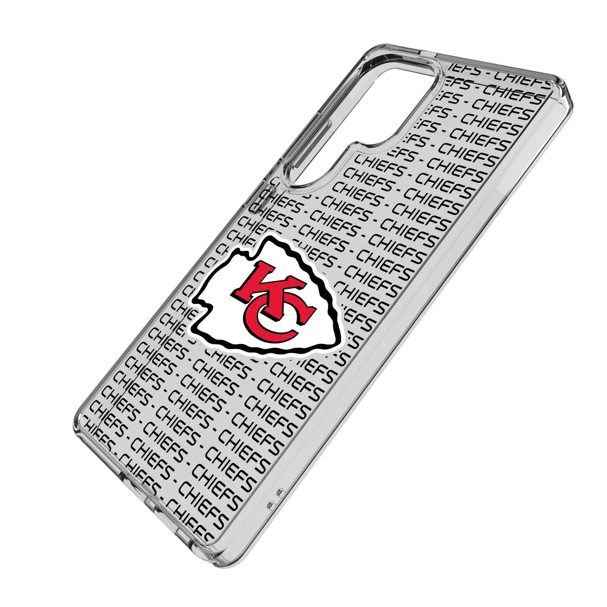 Kansas City Chiefs Text Backdrop Galaxy Clear Phone Case for Samsung Galaxy - Isometric View#Device_Galaxy S25 Ultra
