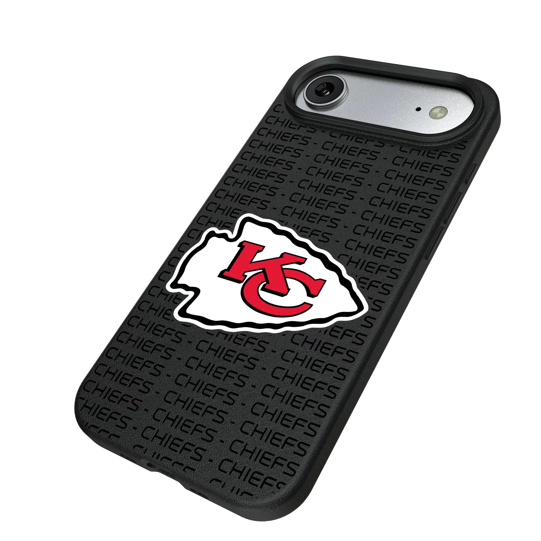 Kansas City Chiefs Text Backdrop iPhone MagSafe Compatible Phone Case for Apple iPhone - Isometric View#Device_iPhone Air
