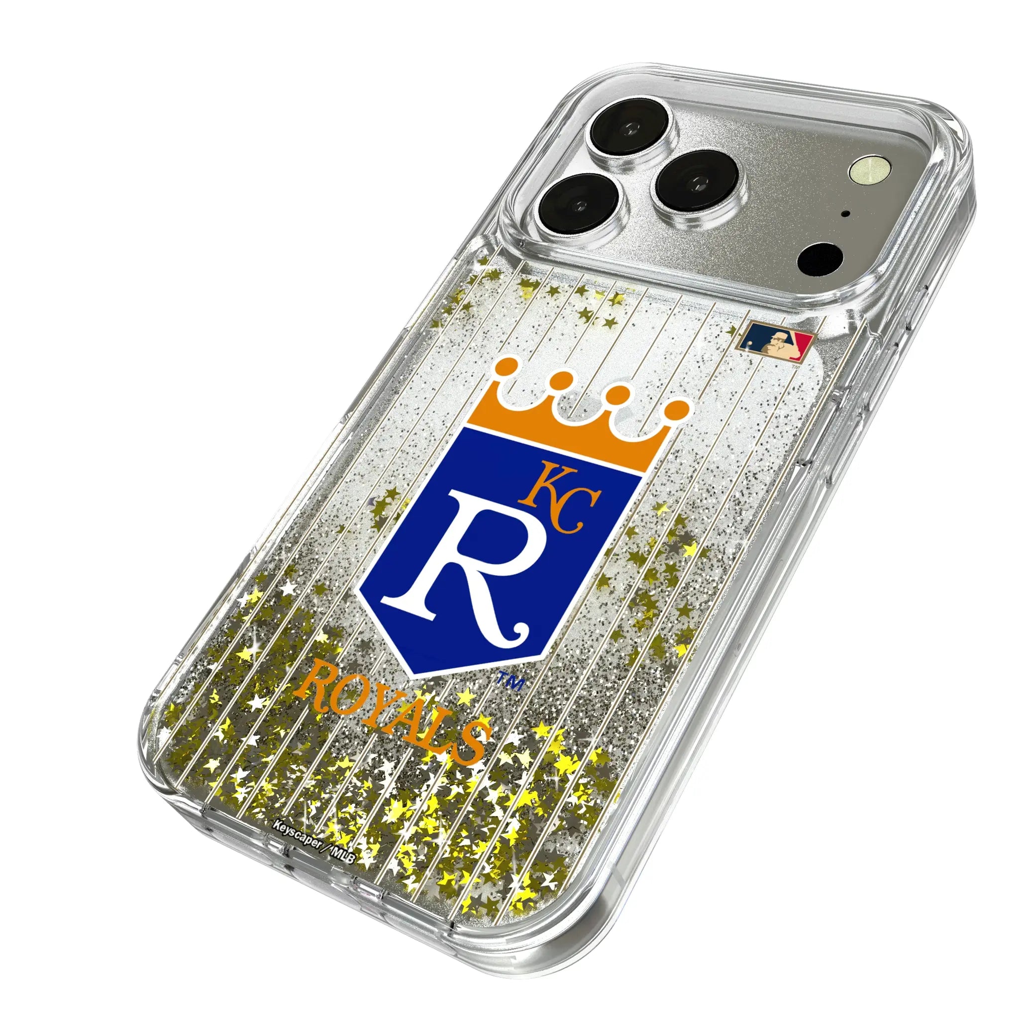 Kansas City Royals 1969-1978 - Cooperstown Collection Pinstripe iPhone Glitter Phone Case for Apple iPhone - Isometric View