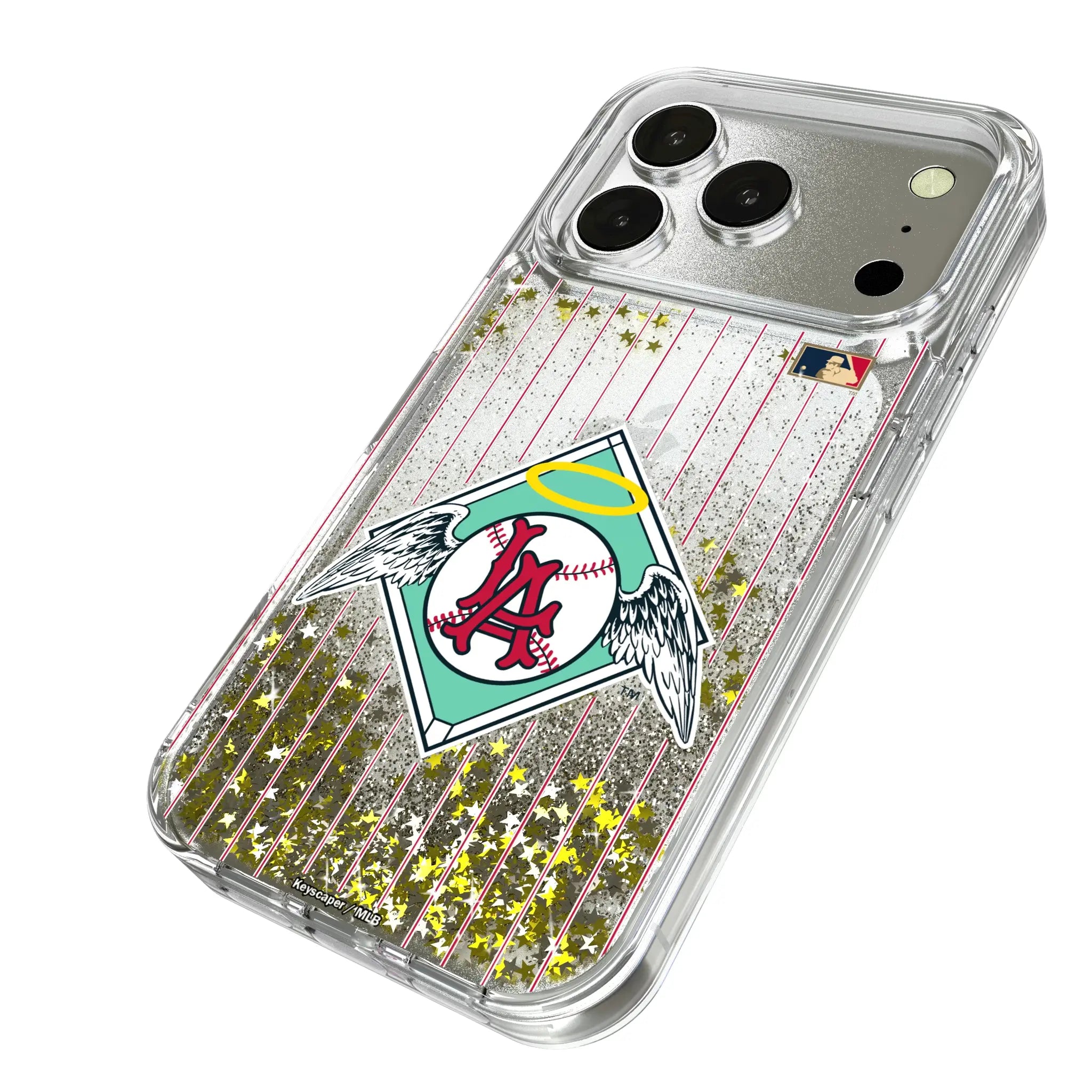 LA Angels 1961-1965 - Cooperstown Collection Pinstripe iPhone Glitter Phone Case for Apple iPhone - Isometric View
